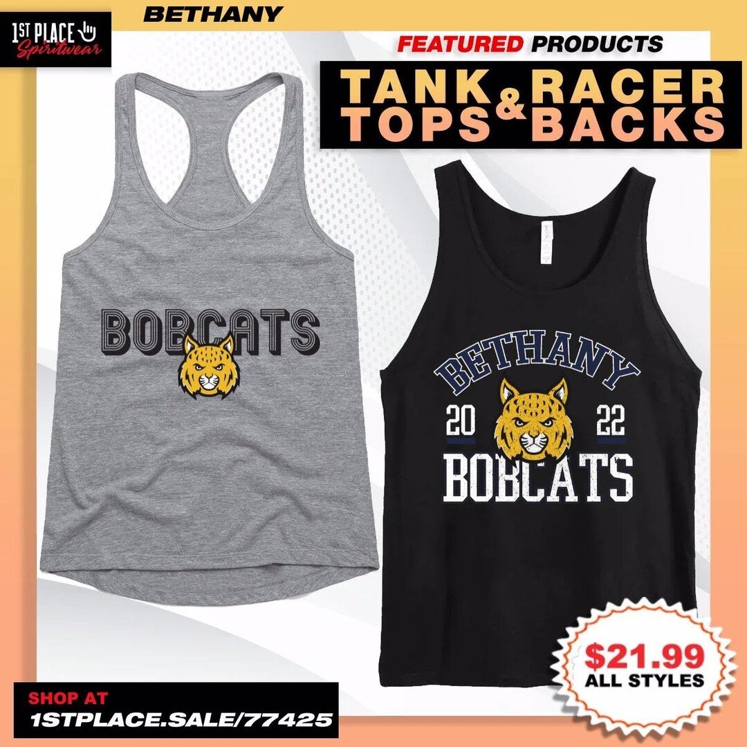 Bethany Elementary School spirit wear tank tops and racerbacks are on sale! All sizes and styles are just $21.99.