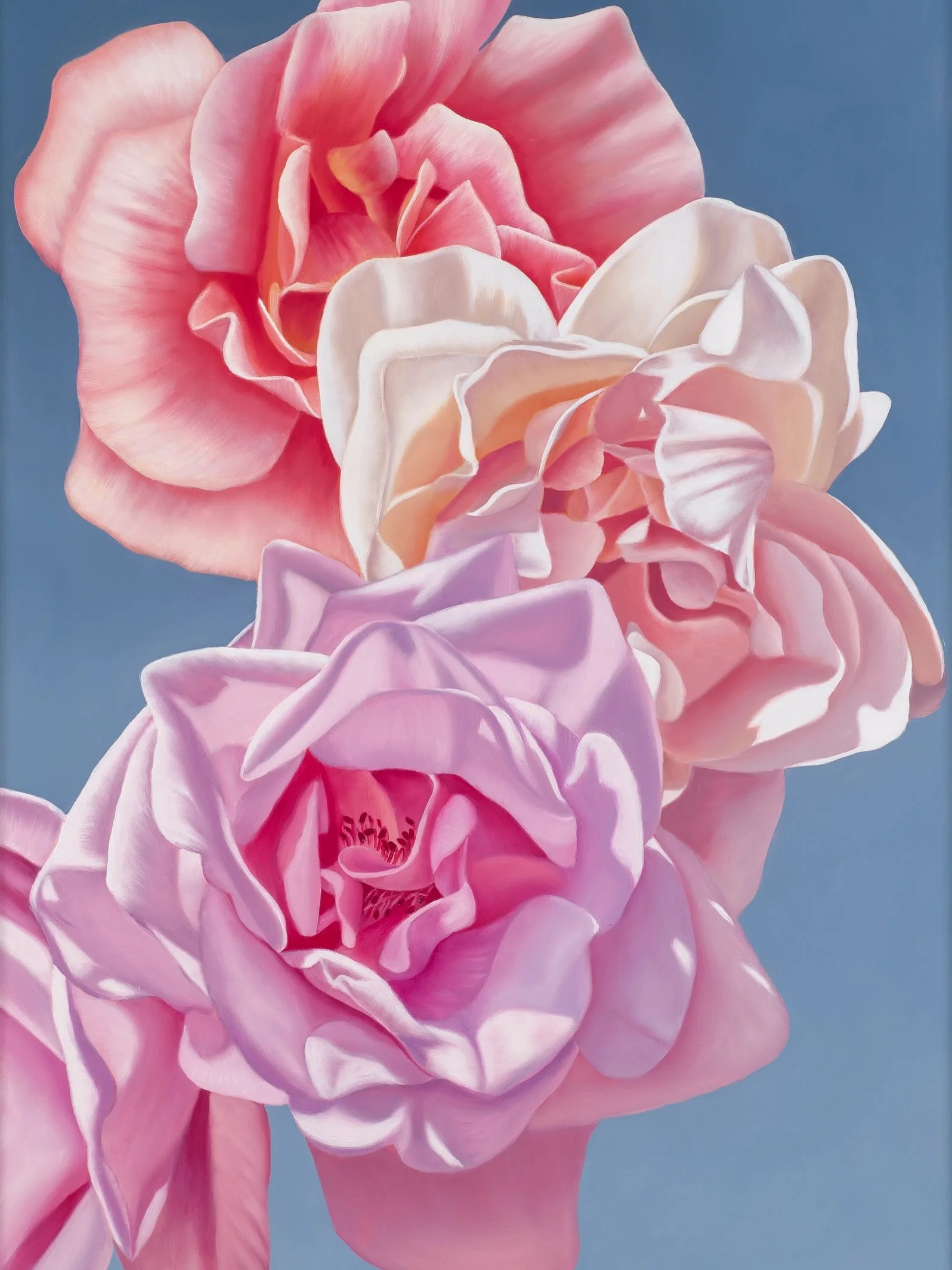 This is &ldquo;Rejoice,&rdquo; my newest painting, now available @andranorrisgallery .  Three roses from my cottage garden dance against a blue sky, reminding me to always look outwards and upwards. 

&ldquo;Rejoice&rdquo; will be part of the exhibit