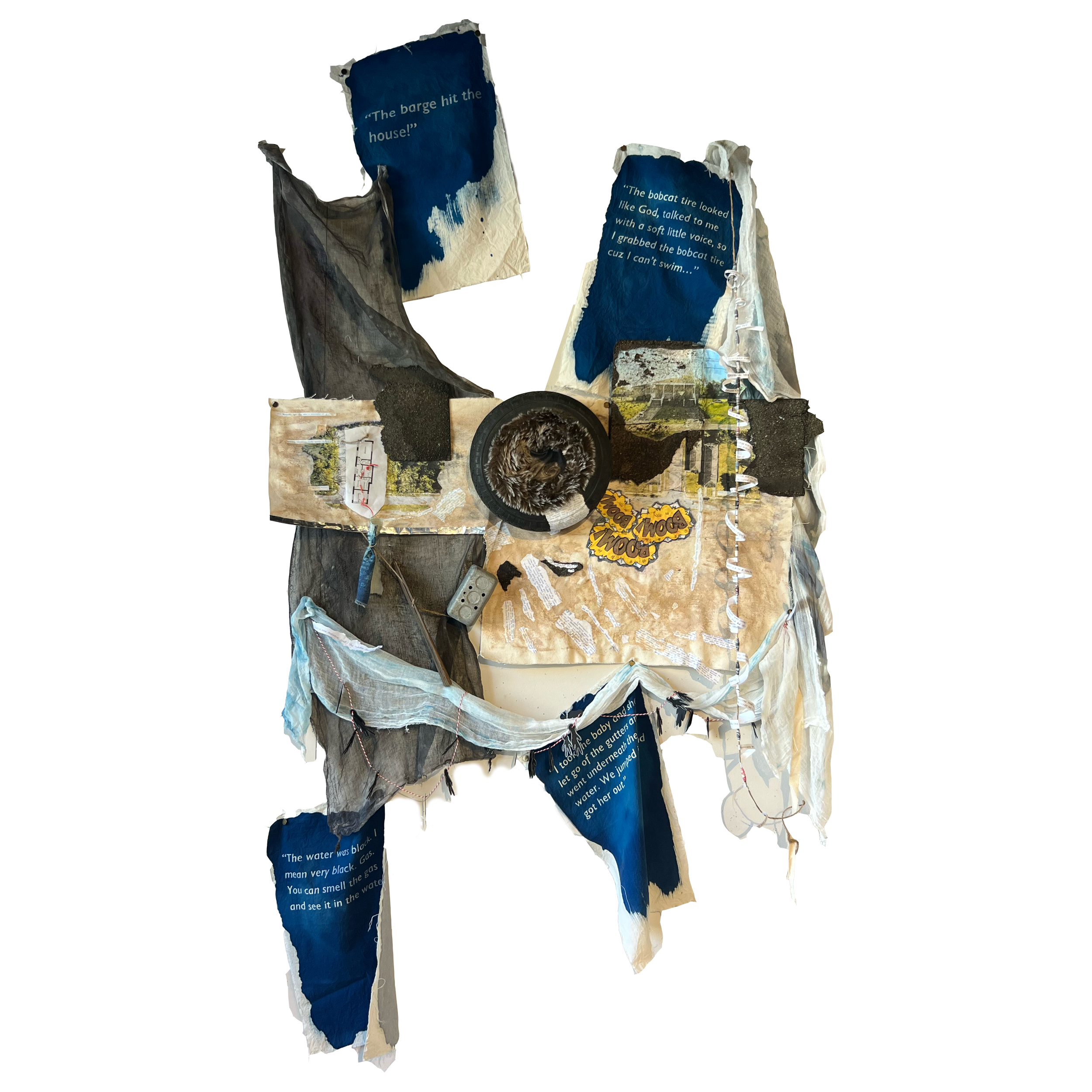 Collage combining a somatic site mapping of interpretations of post-Katrina oral histories