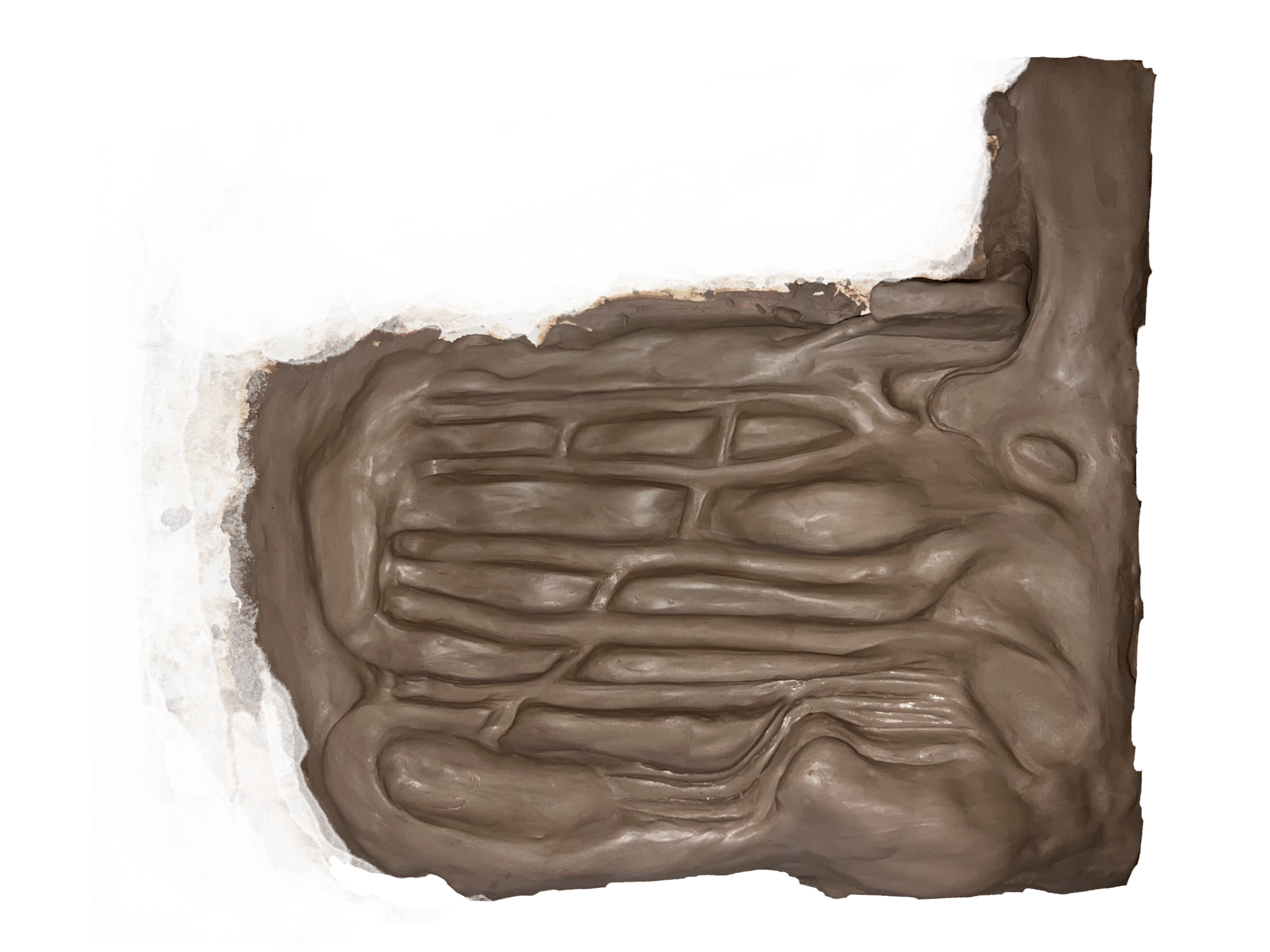 Handmade clay model of pool topography at 1:20 scale