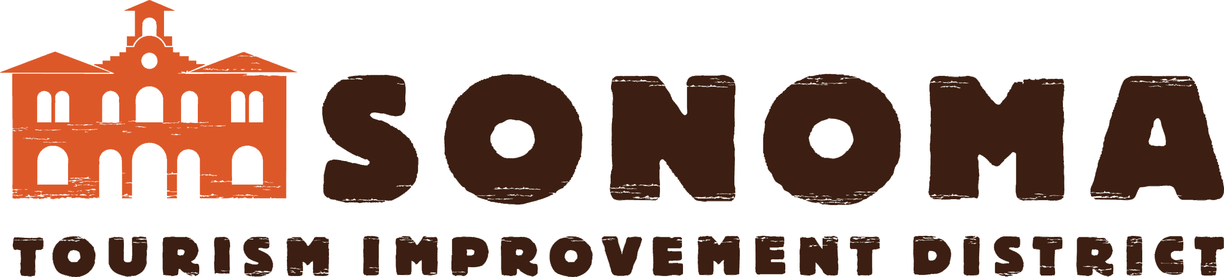 Sonoma Tourism Improvement District logo with an orange building illustration and brown text.