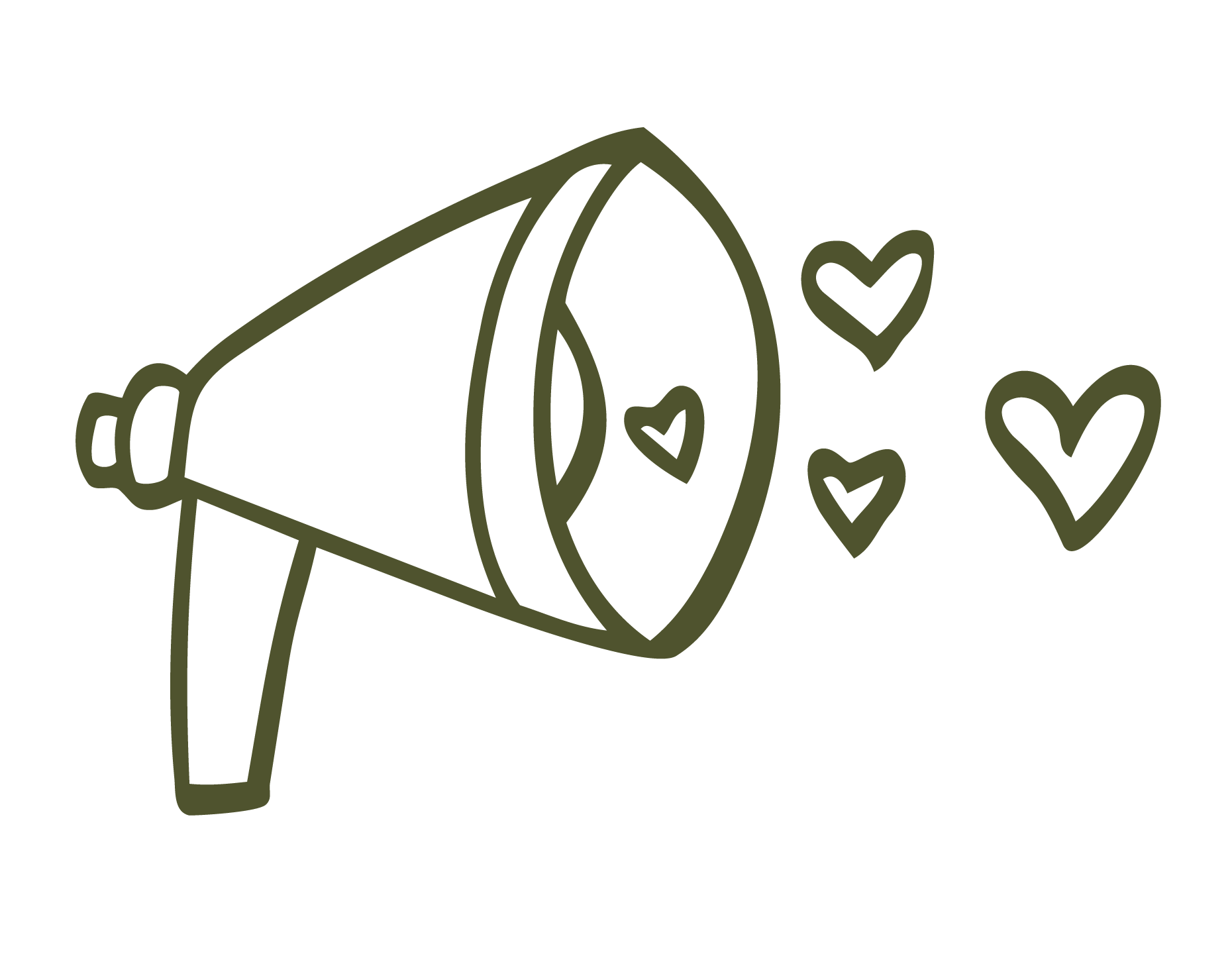 A line drawing of a megaphone with hearts coming out of it referring to Delaney's favorite financial tools.