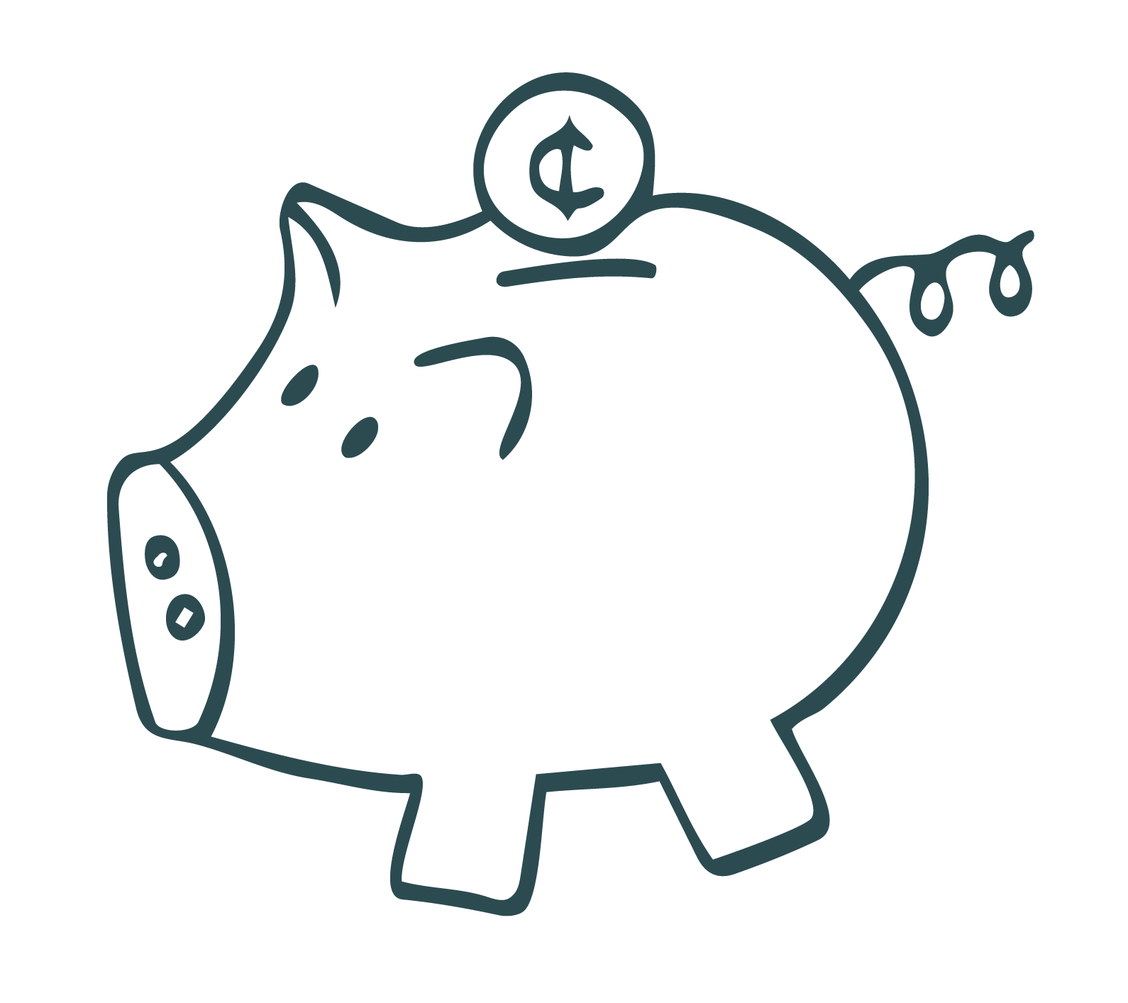 Cartoon piggy bank with a coin dropping into the slot referring to a consultation with Carefully Counted.