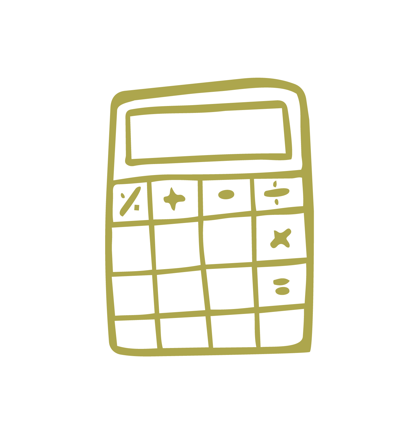 A simple line drawing of a calculator on a black background.