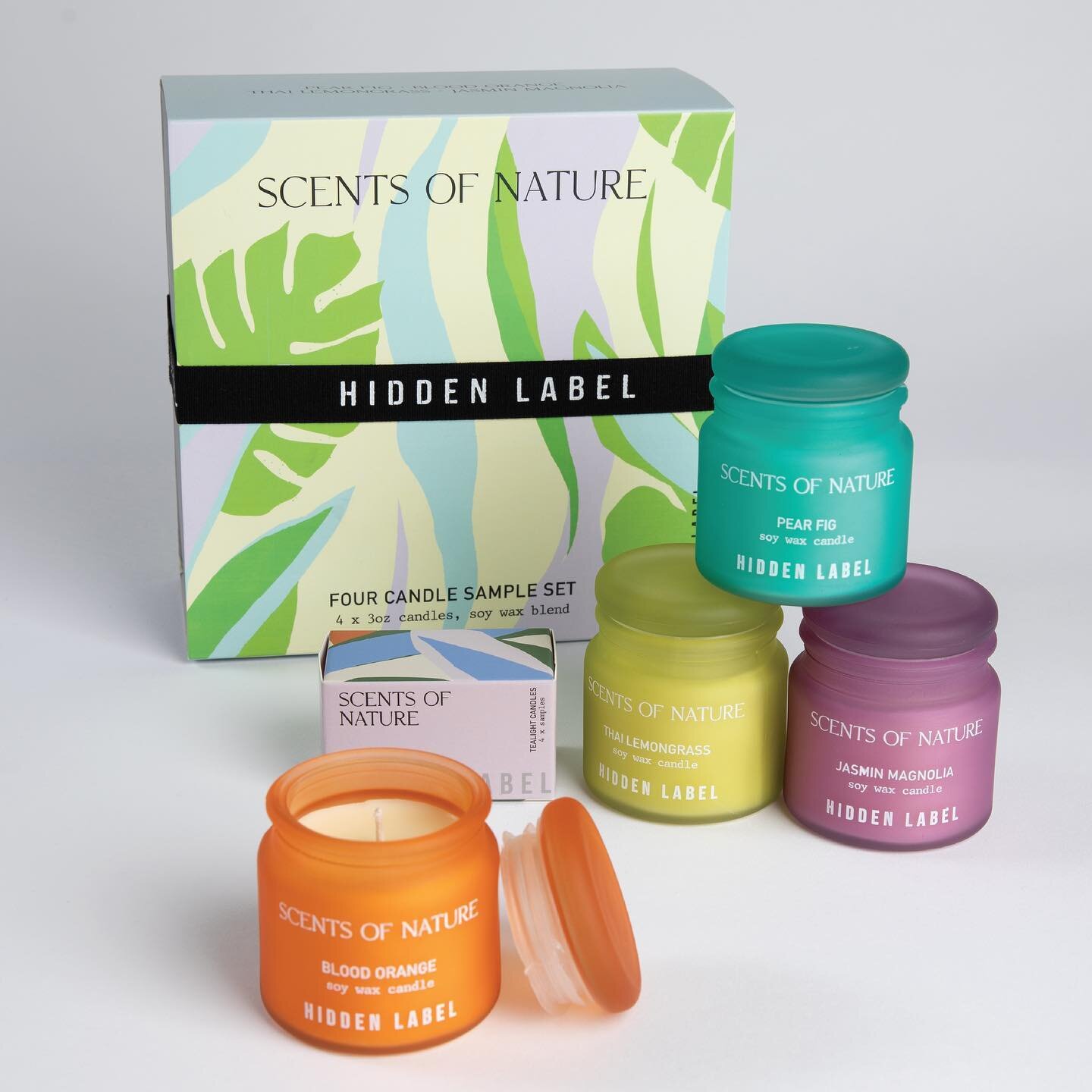 A four candle sample set for hidden.label #scentsofnature