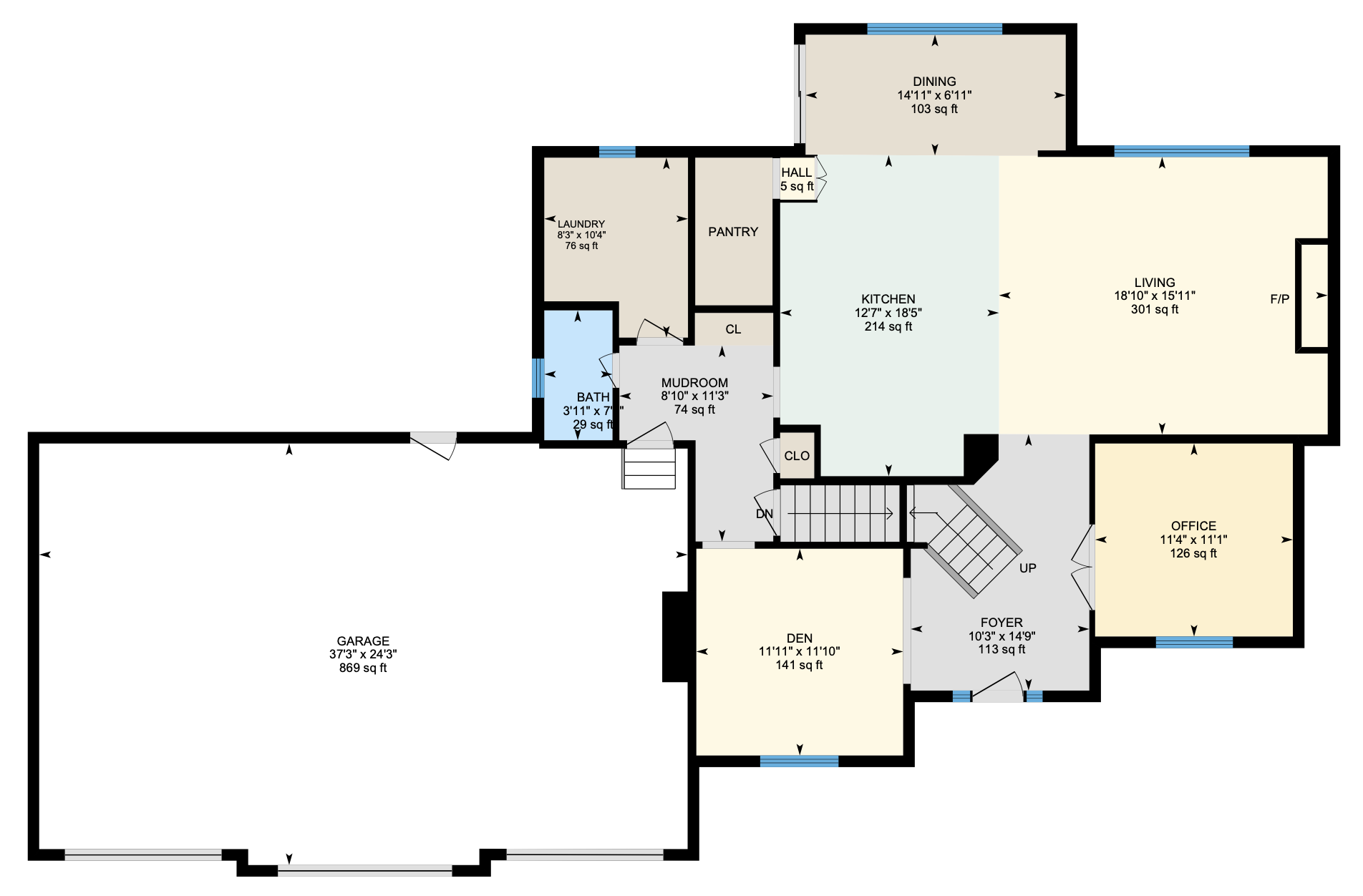 ANSI standard floor plan with room dimensions and square footage