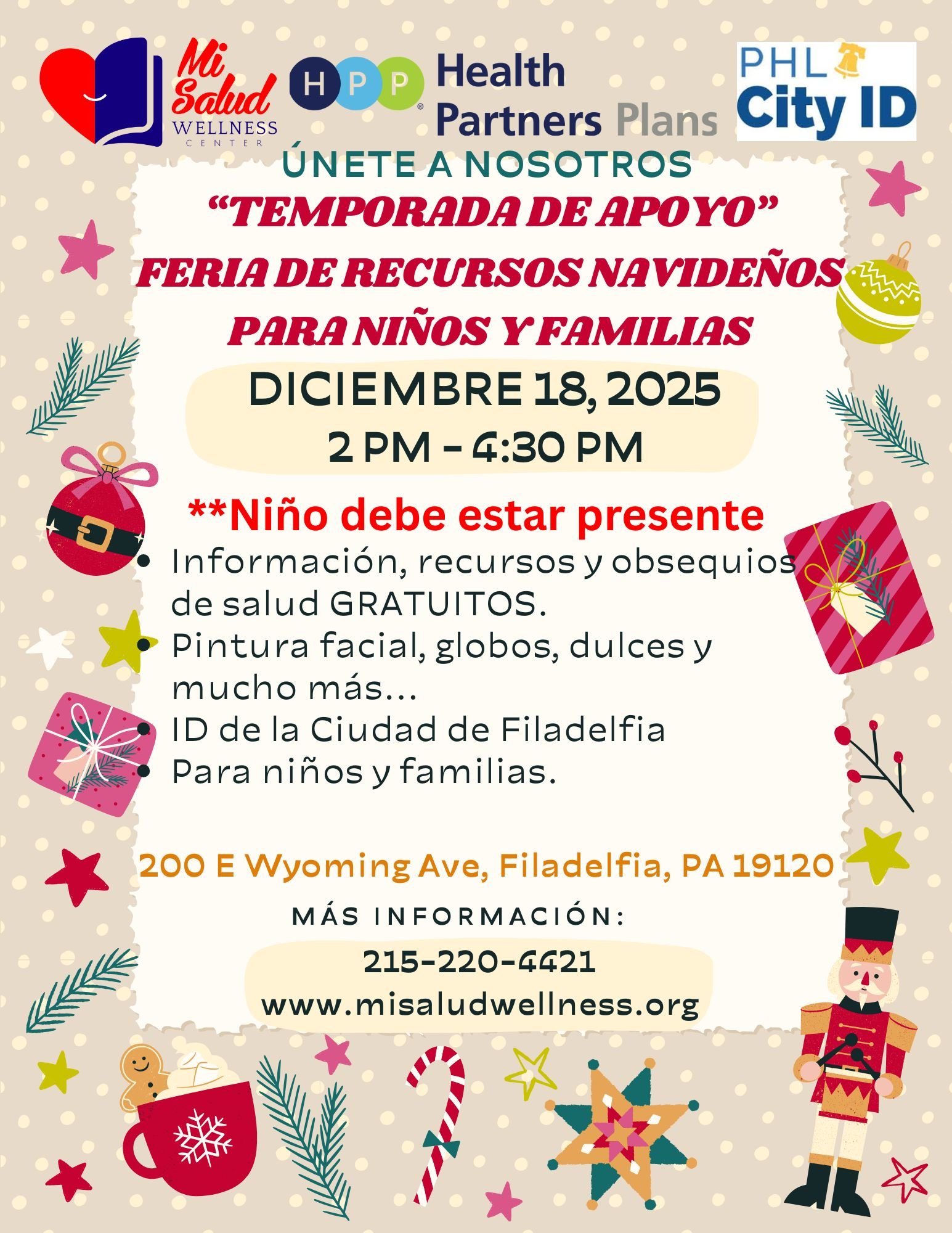 "Temporada de Apoyo" Feria de Recursos Navideños para Niños y Familias