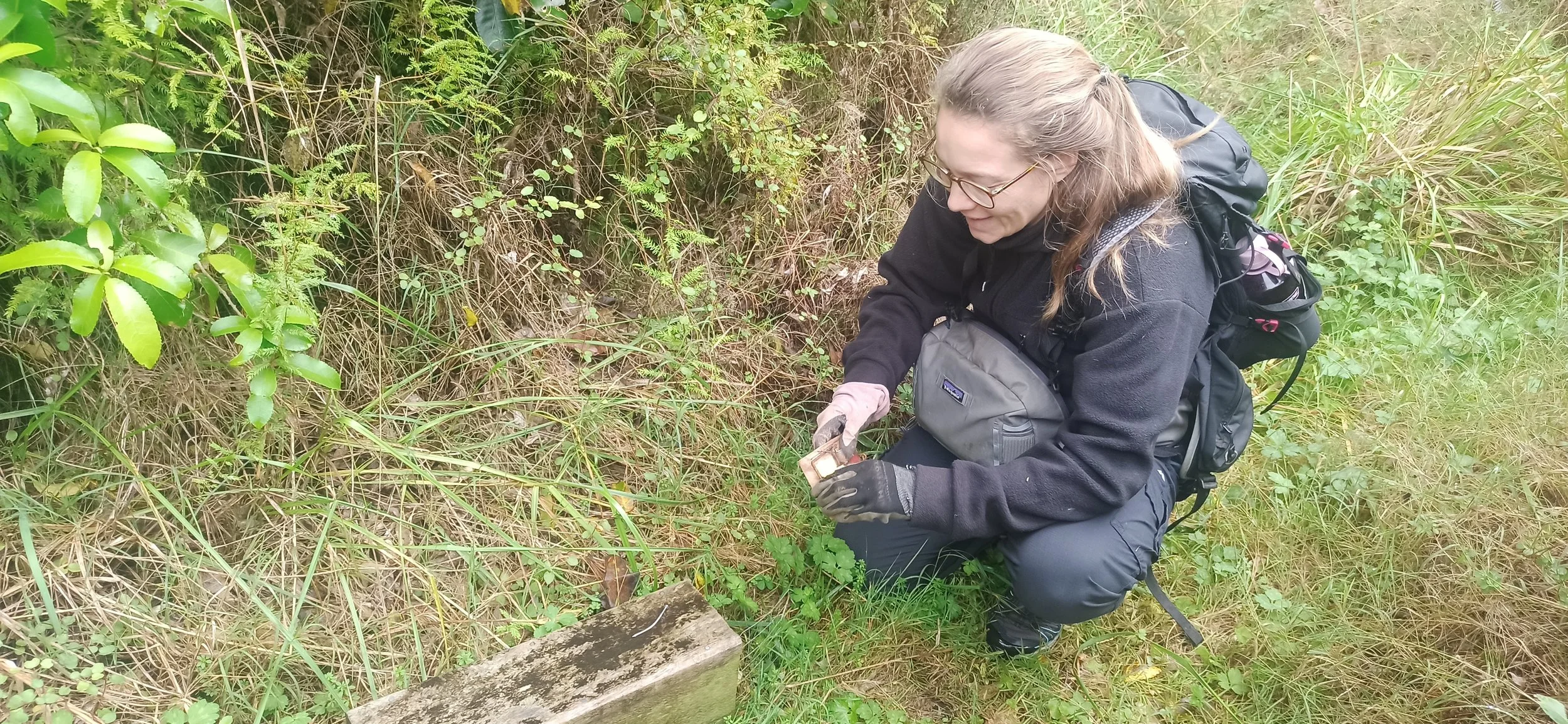 Georgia from the Karioi Project checking a trap in Raglan