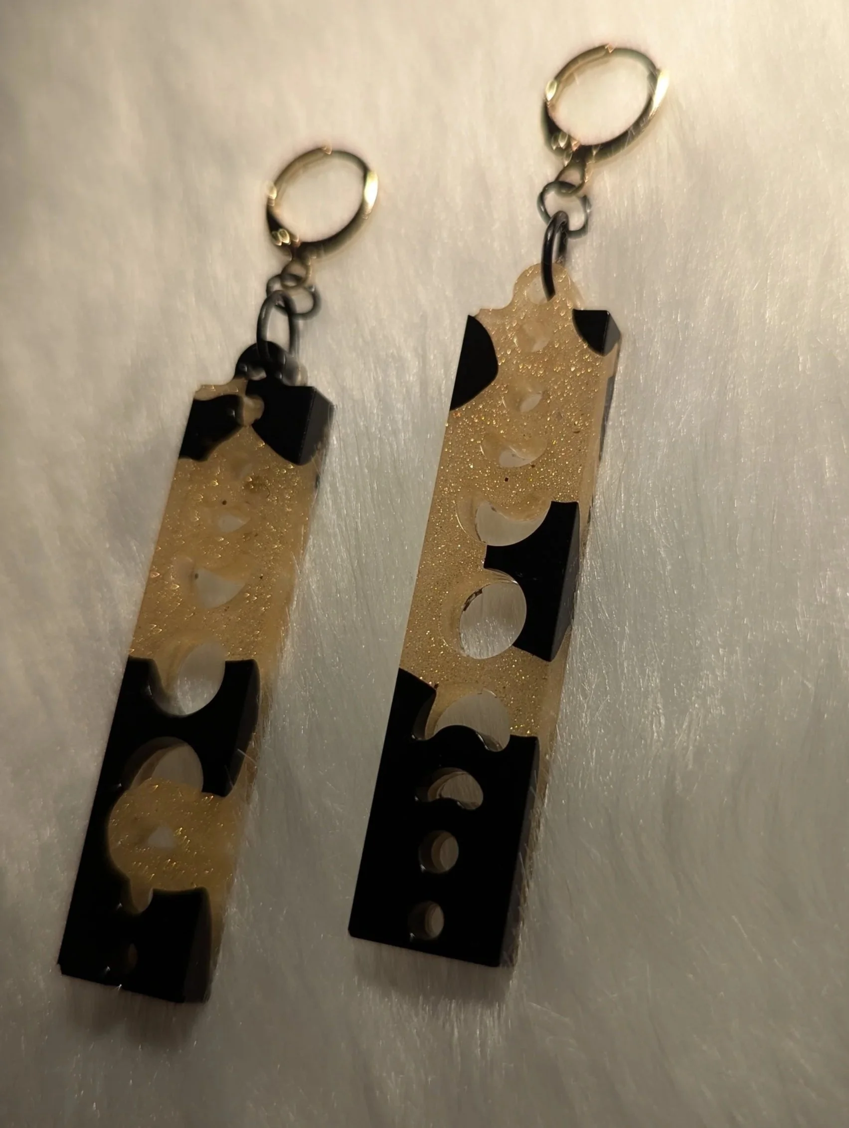Moon Phase Earrings- Black & Gold
