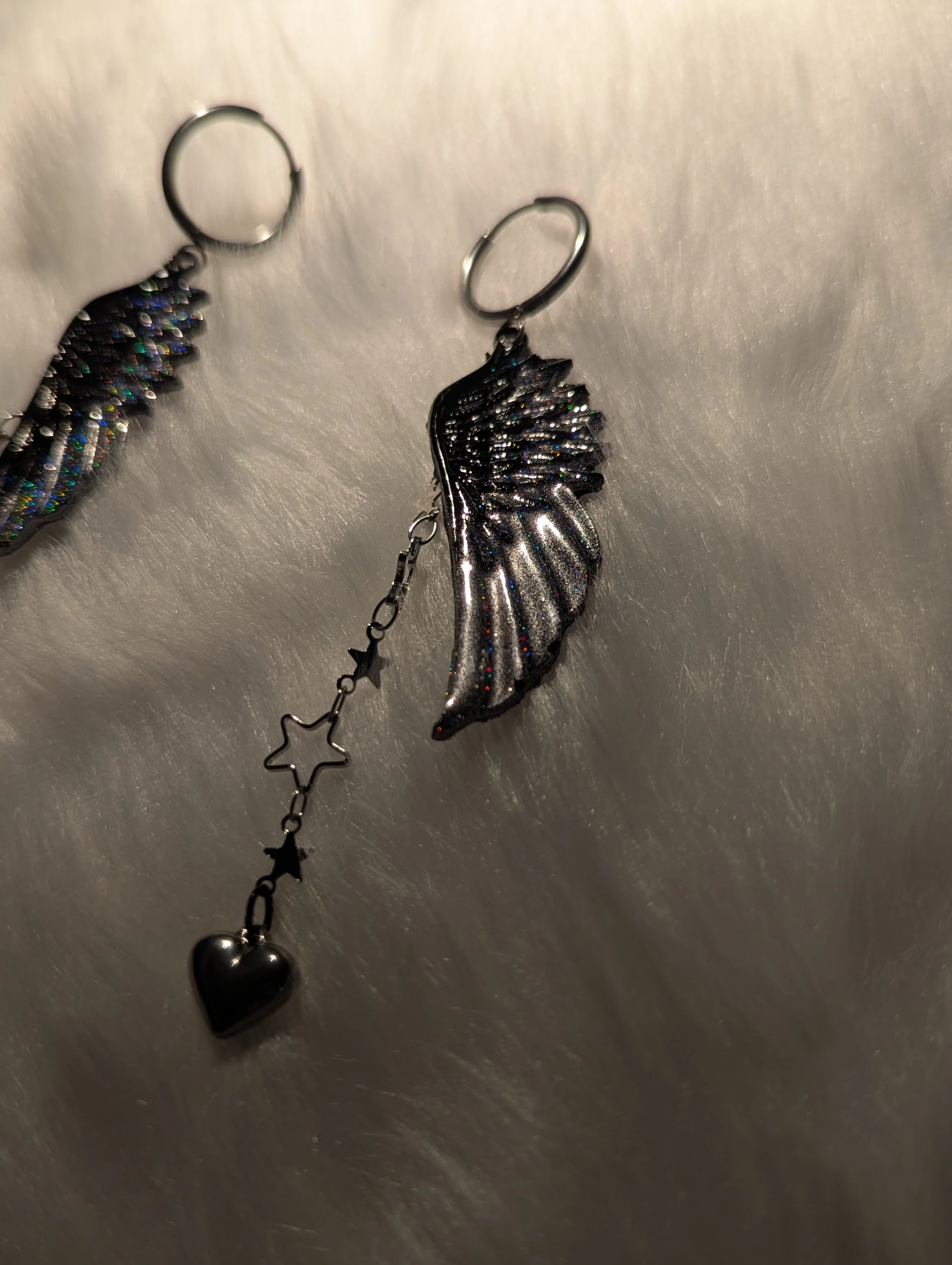 Double Wing Earrings- Black & Holo