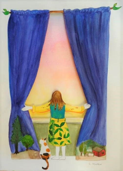 "Sunrise," Christen Mattix, watercolor and collage, 9 x 12 inches.