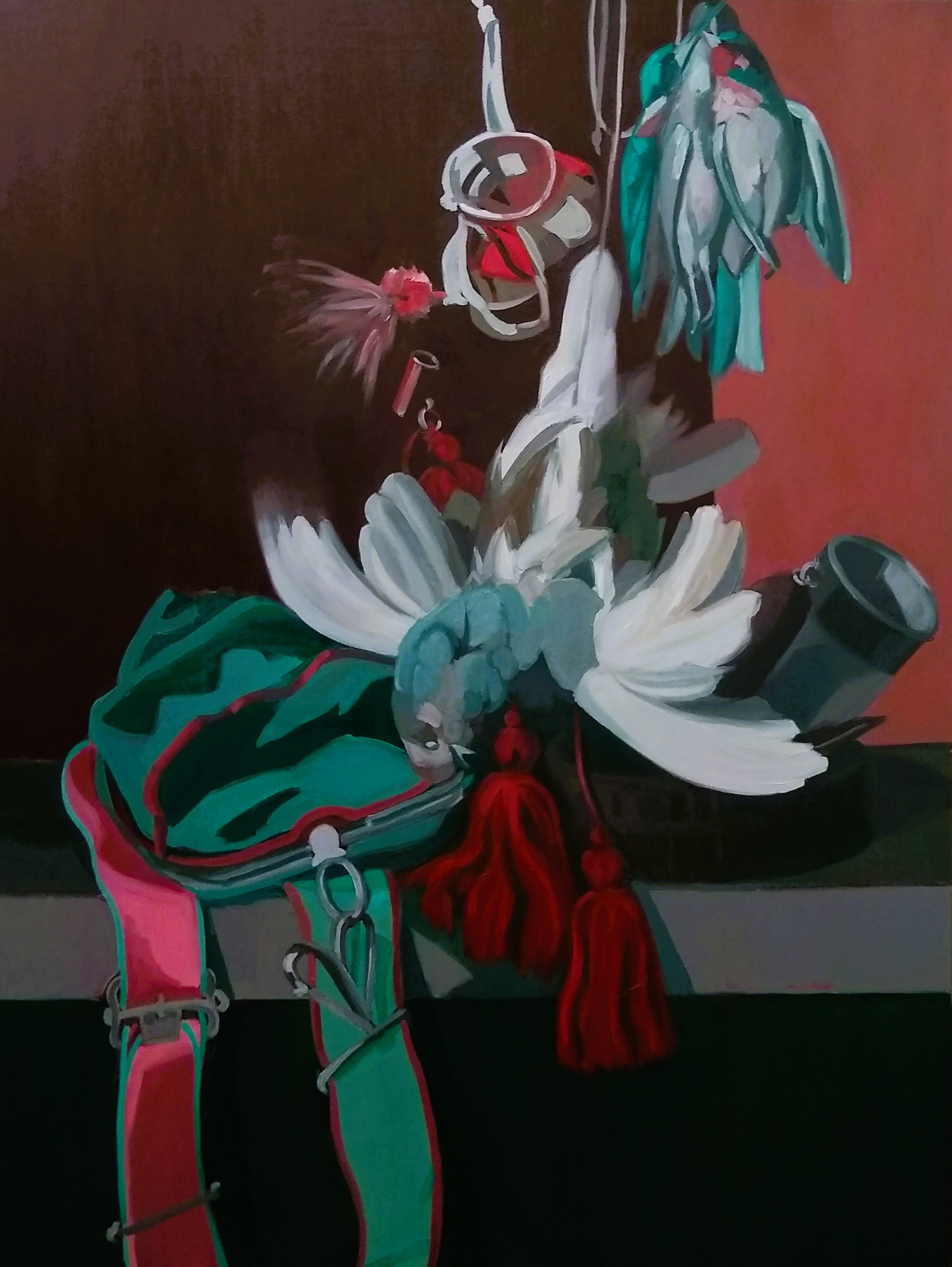 "Homage in Green and Red to Van Aelst "Hunt," 2026, Mattix, oil on canvas, 30 x 40 inches, $3000, Available 