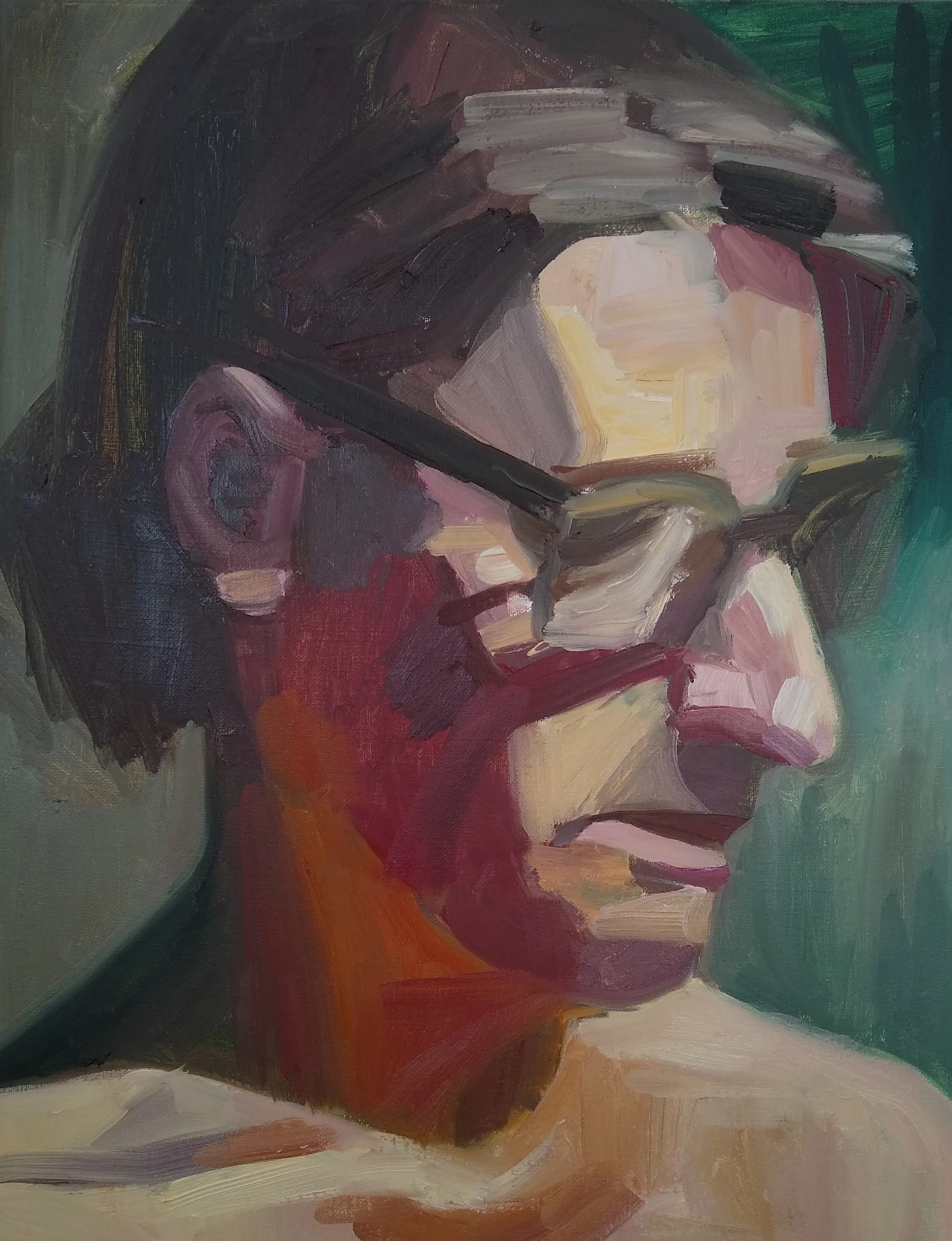 "Glasses," 2026, Mattix, oil on canvas, 16 x 20 inches, $700, Available