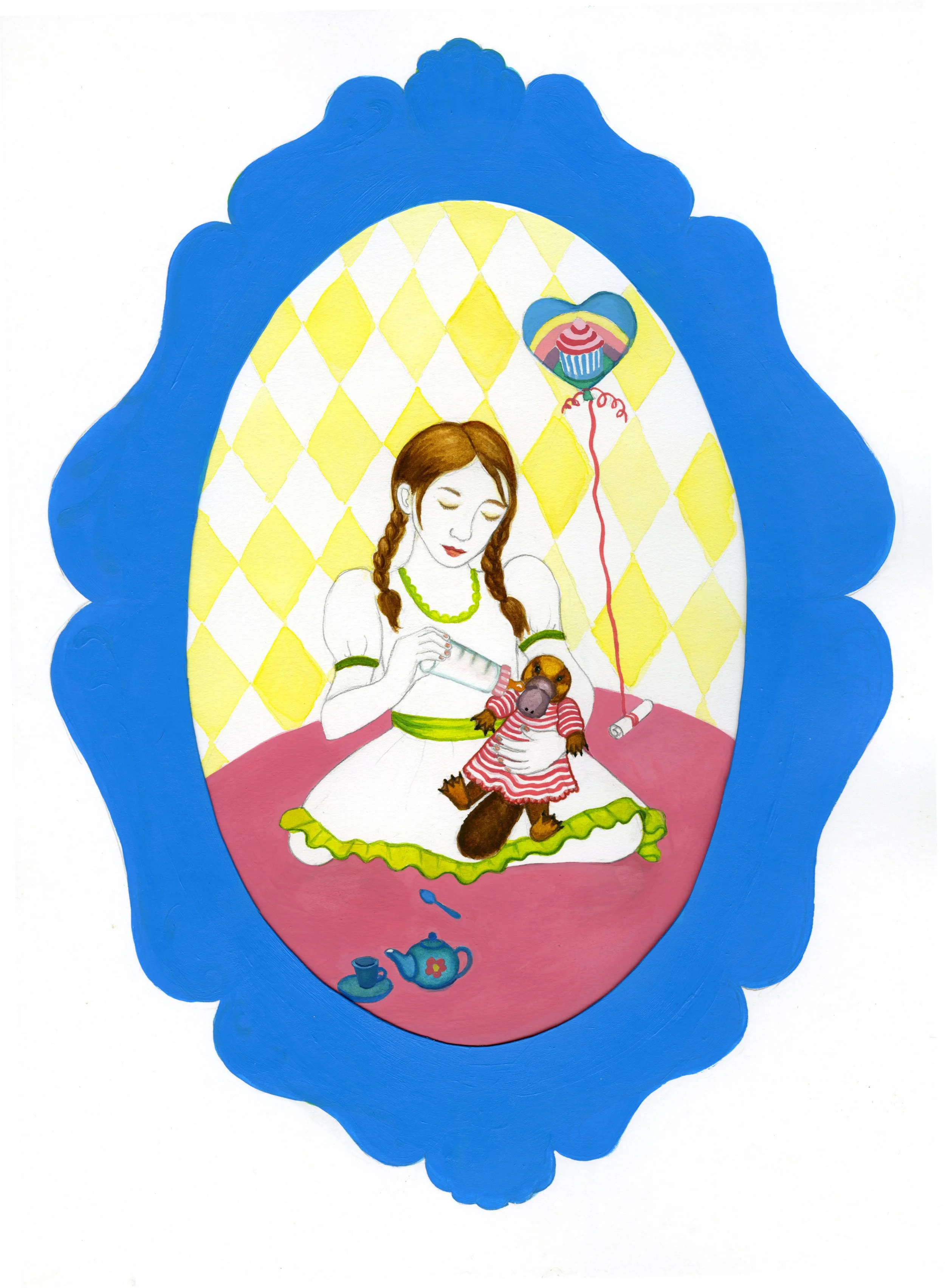 "The Babysitter," acrylic and watercolor, 9 x 12 inches.