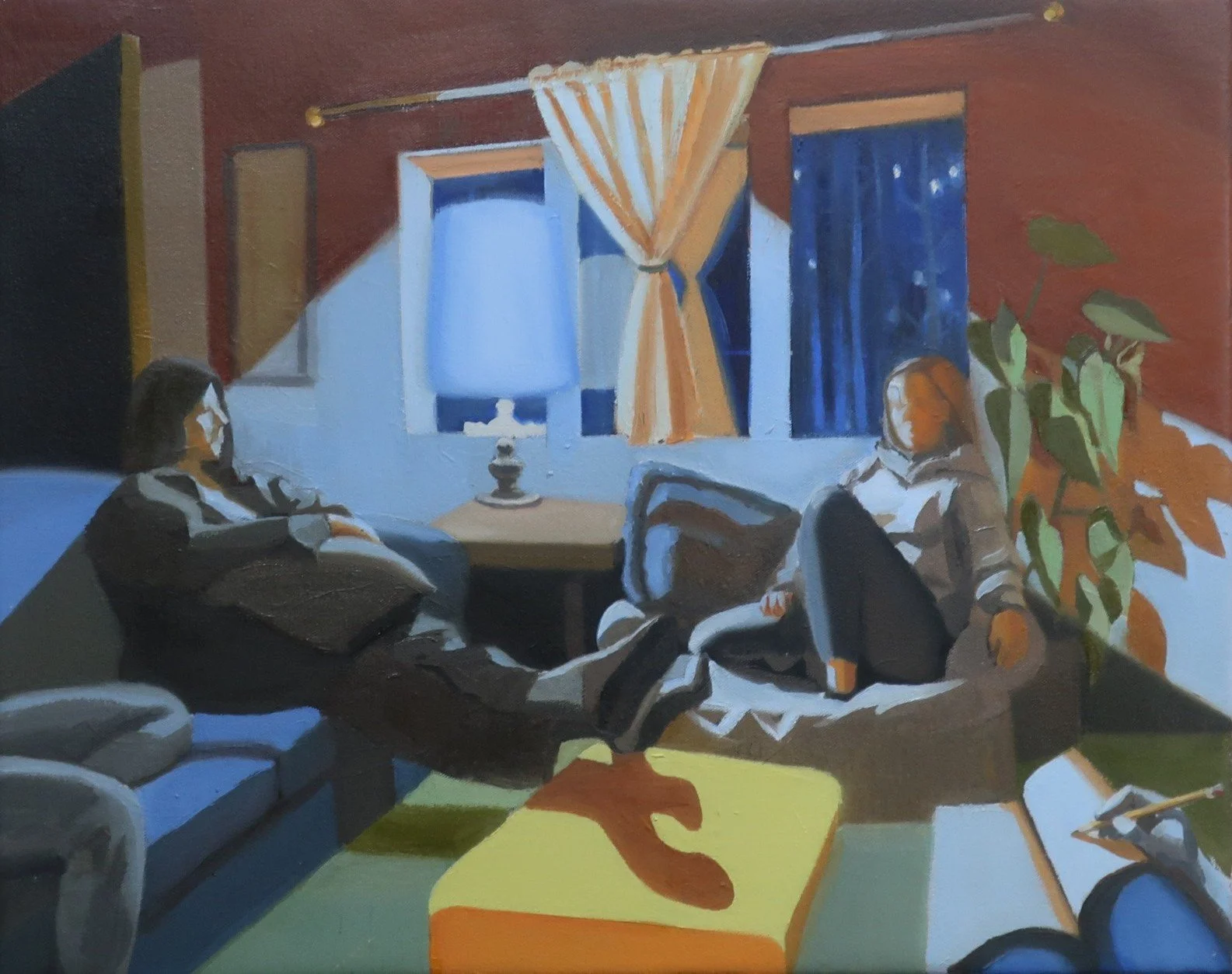 "The Blue Lamp," 2025, Mattix, oil on canvas, 16 x 20 inches (framed), $900, Available