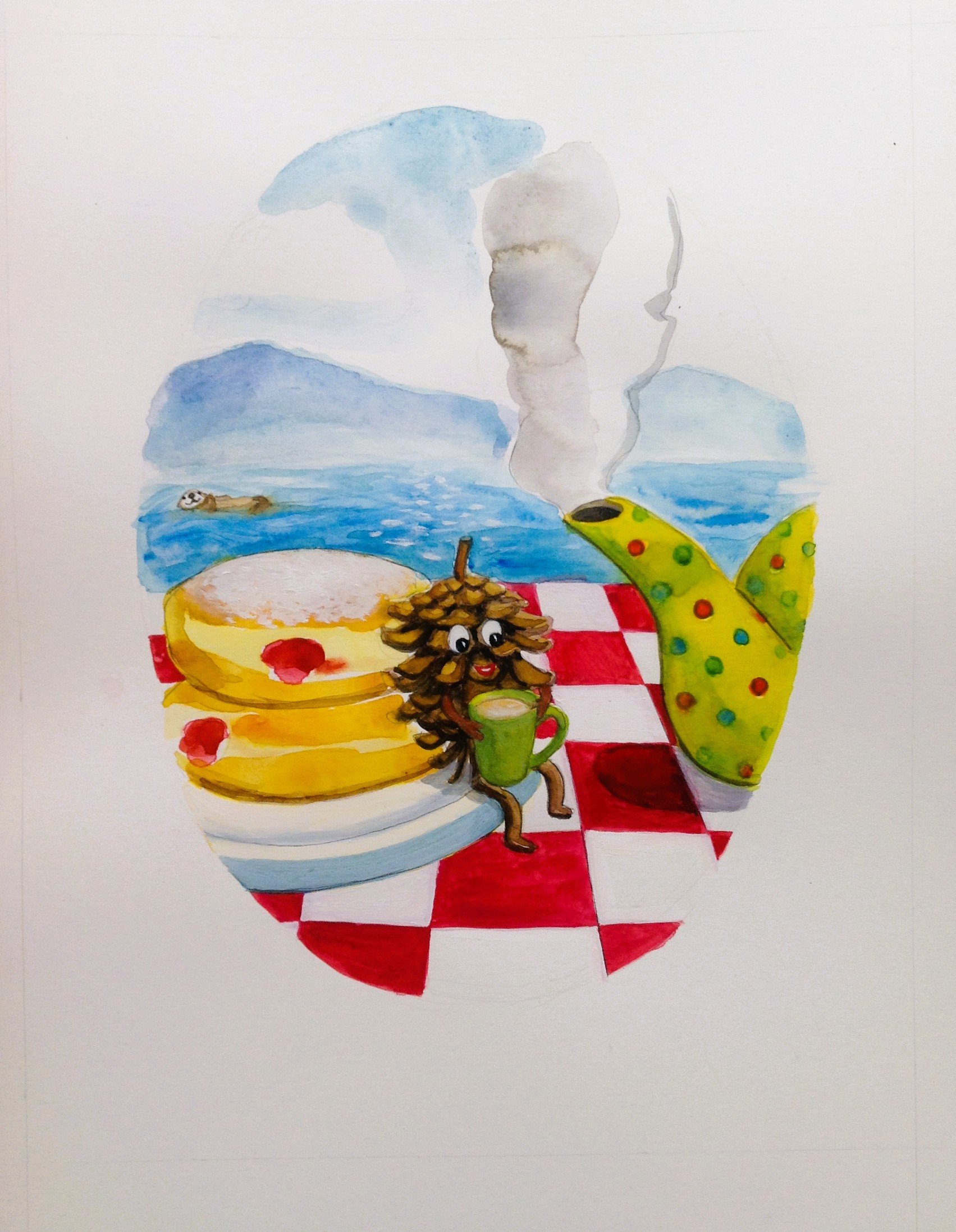 Illustration sample from "While Walking in Whimsy Park," by John S. Green, 2018, Christen Mattix, watercolor.