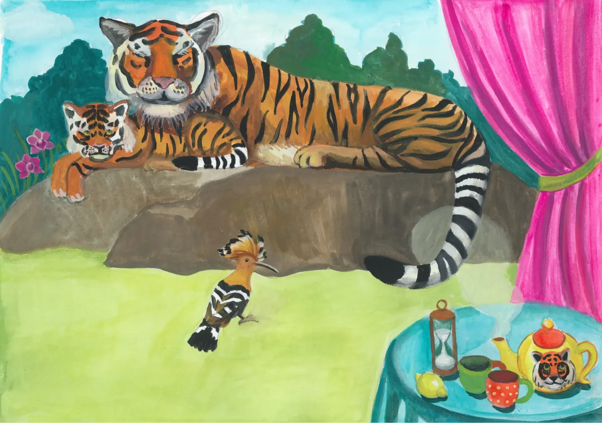 Illustration sample from "The Inventor of Stripes," by Stephanie Pilar, 2026, Christen Mattix, gouache.