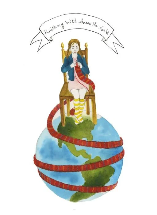 "The Knitter," Christen Mattix, watercolor and pencil, 9 x 12 inches.