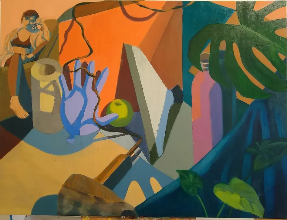 "Sitting Pretty," 2024, Mattix, oil on canvas, 36 x 48 inches, $4000, Available