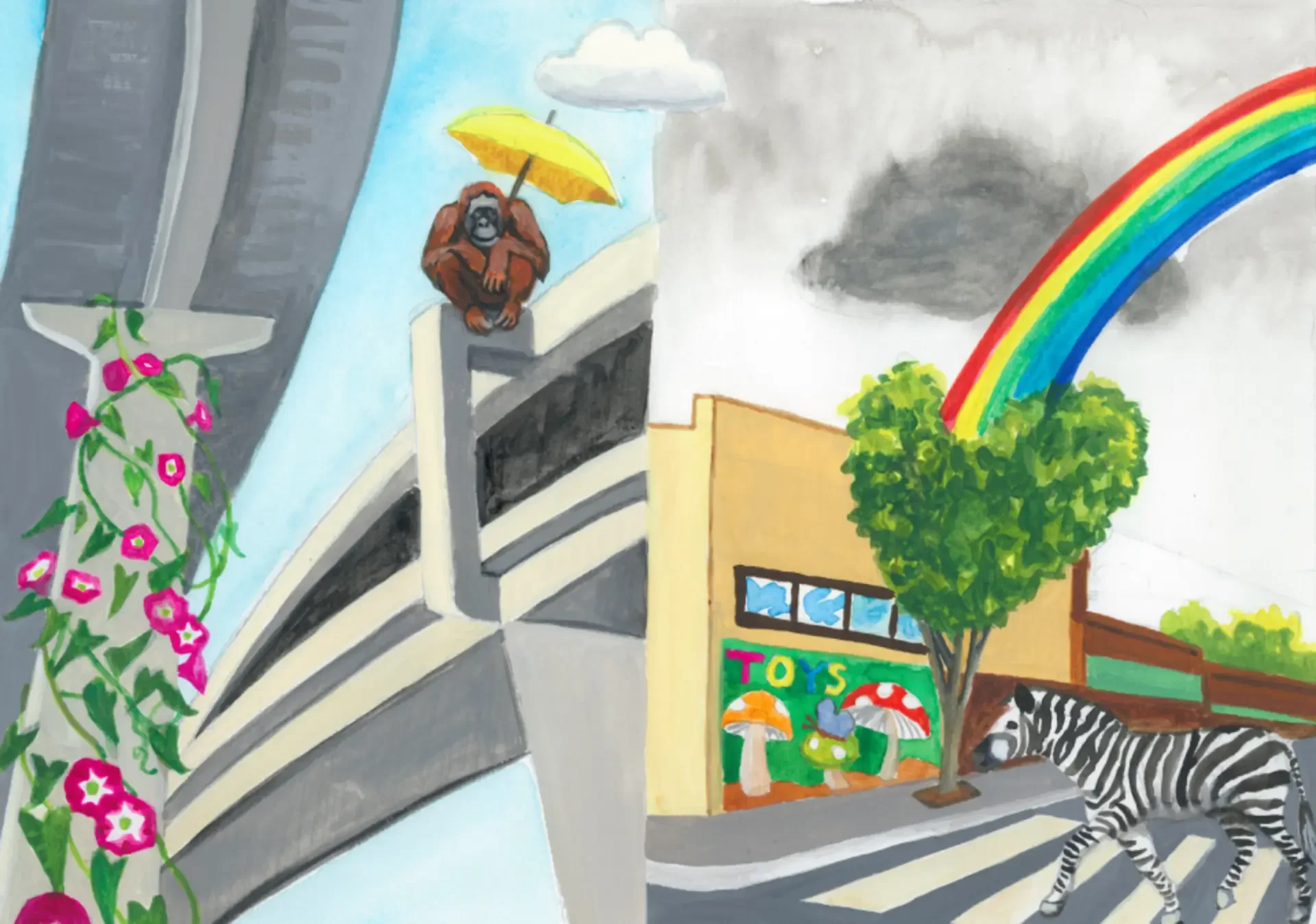 Illustration sample from "The Inventor of Stripes," by Stephanie Pilar, 2026, Christen Mattix, gouache.