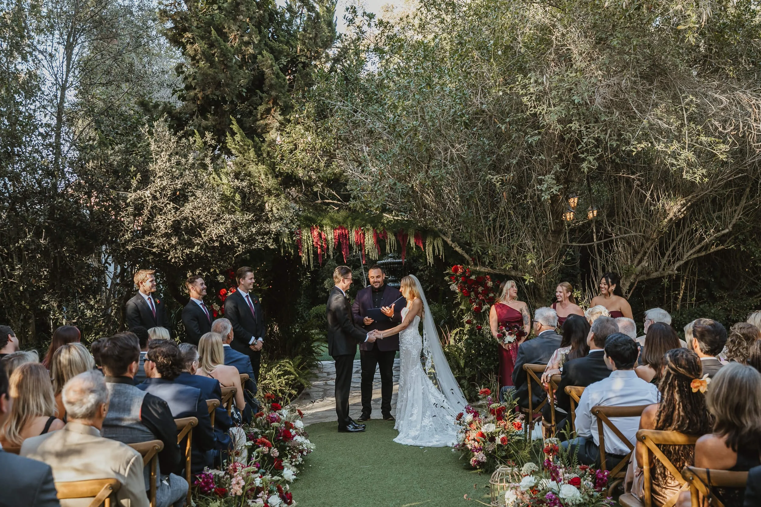 Ceremony view at Twin Oaks House & Gardens Estate Wedding photographed by San Diego wedding photographer
