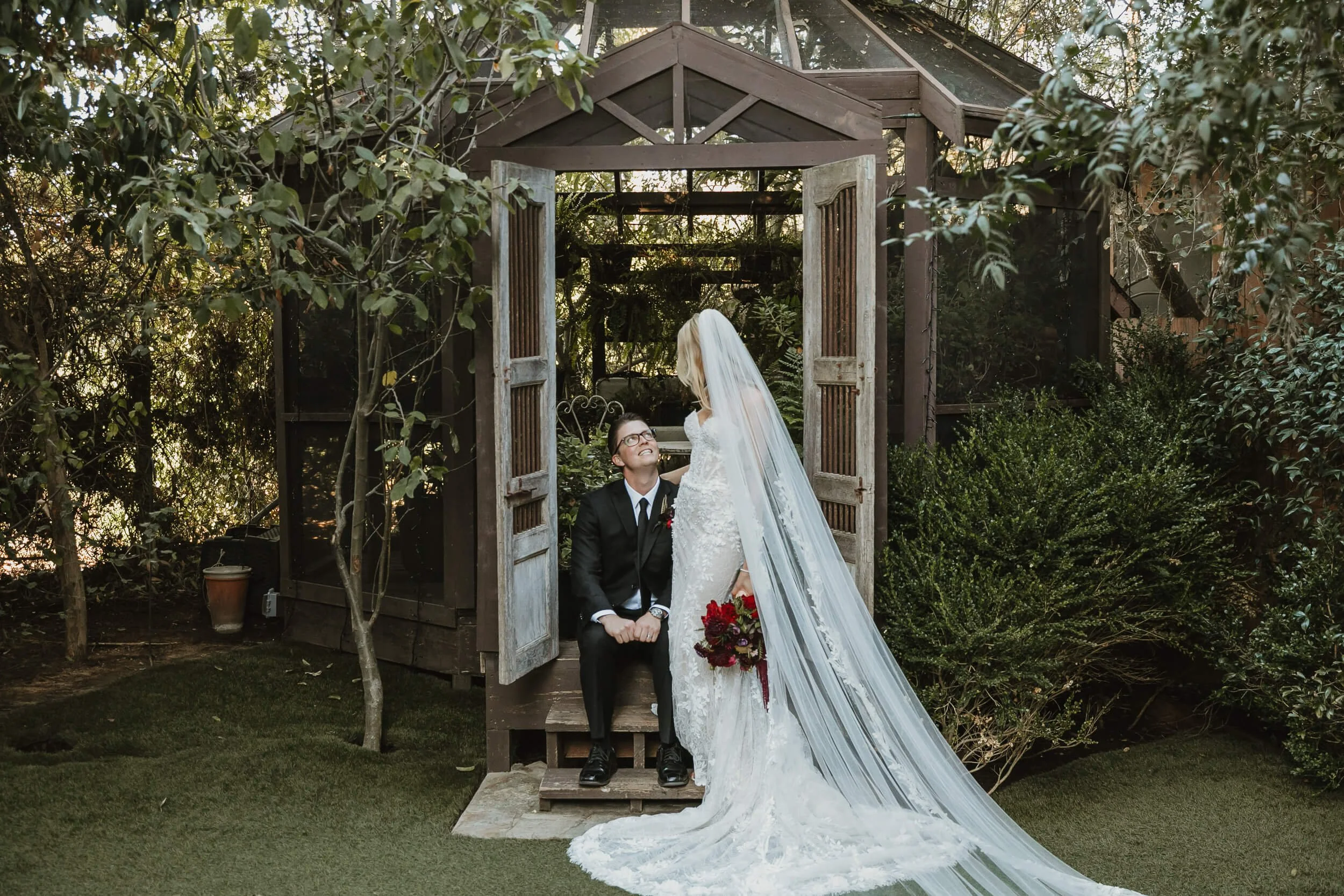 Romantic gazebo portrait at Twin Oaks House & Gardens Estate Wedding venue