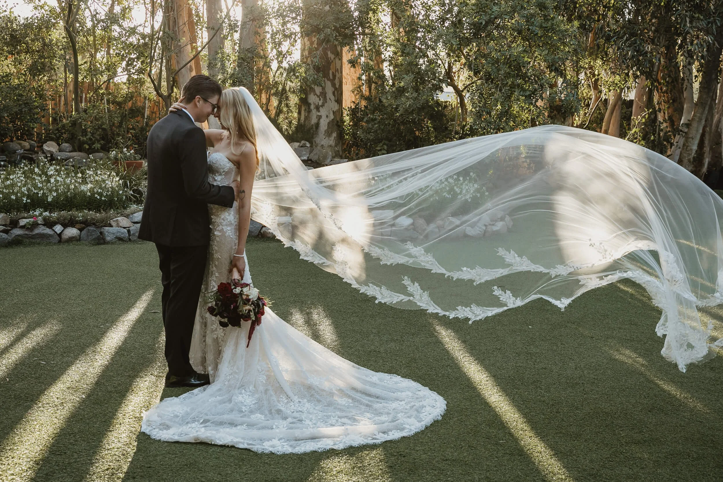 Bride veil portrait at Twin Oaks House & Gardens Estate Wedding in San Marcos