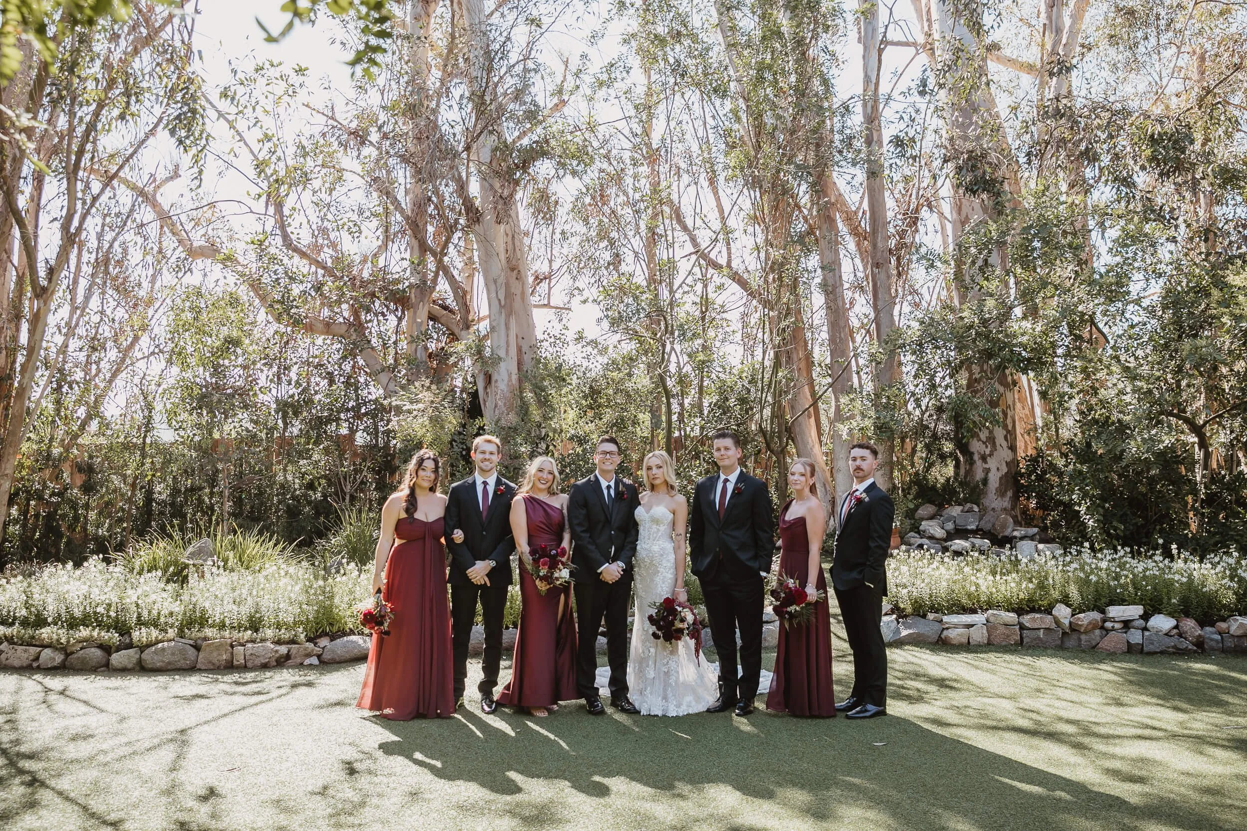 Bridal party group portrait at Twin Oaks House & Gardens Estate Wedding venue