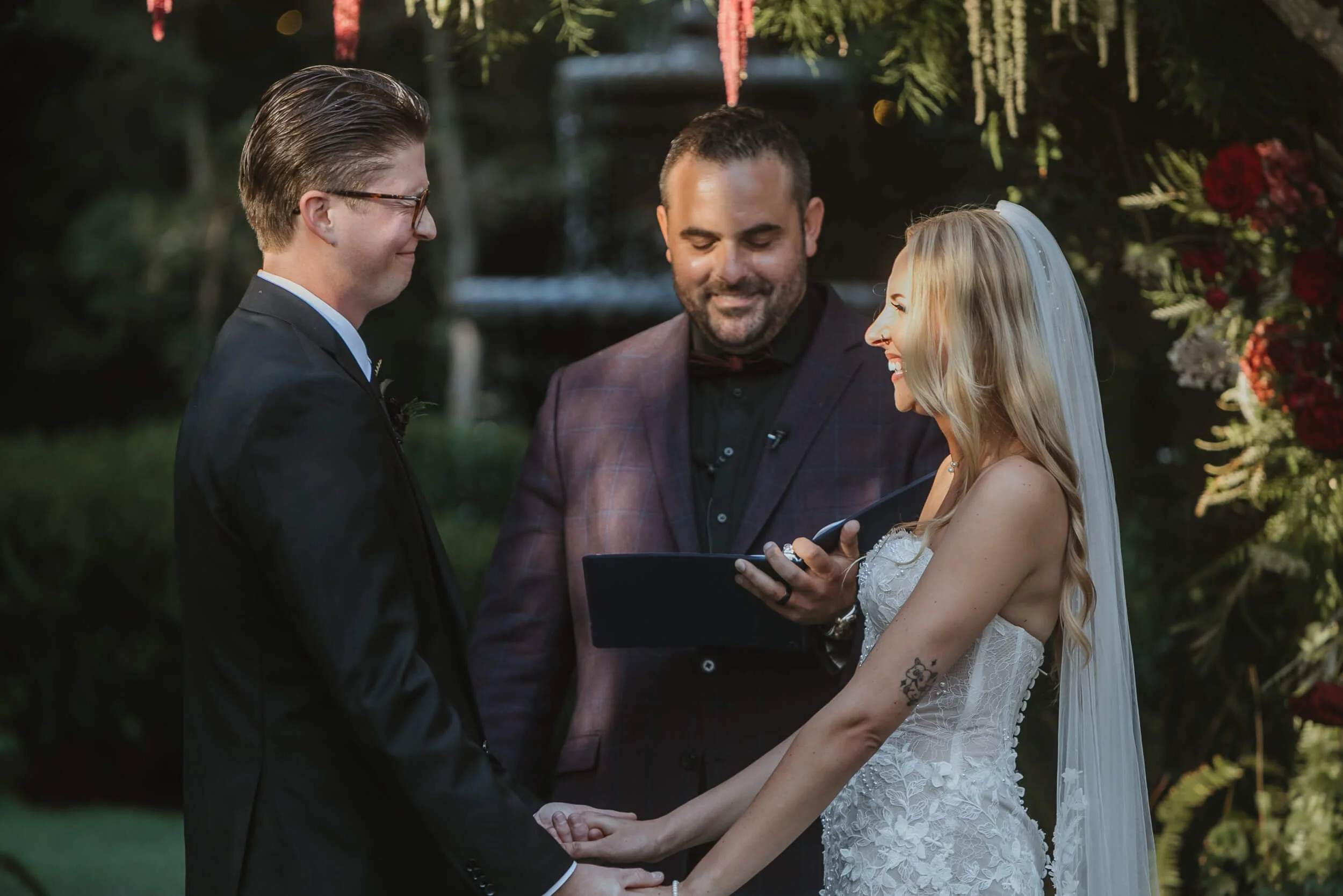 Romantic ceremony moment at Twin Oaks House & Gardens Estate Wedding venue