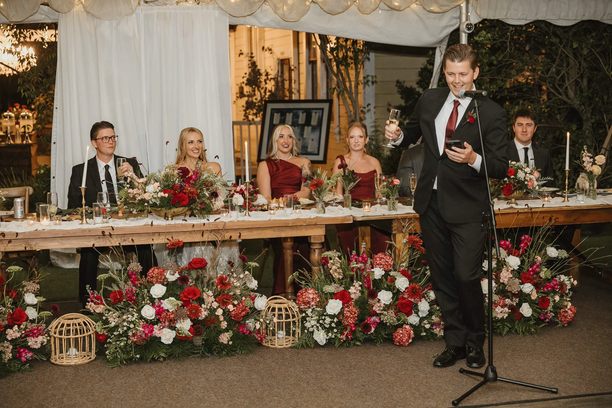 Reception toast moment at Twin Oaks House & Gardens Estate Wedding photographed by San Diego wedding photographer