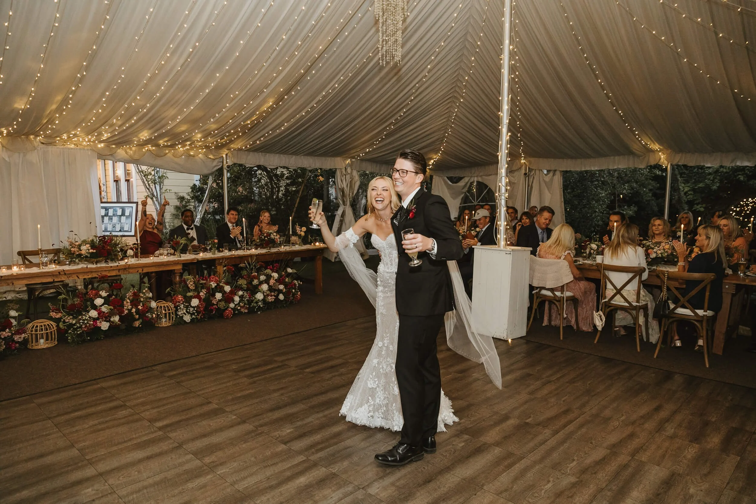 Bride and groom dancing during Twin Oaks House & Gardens Estate Wedding reception