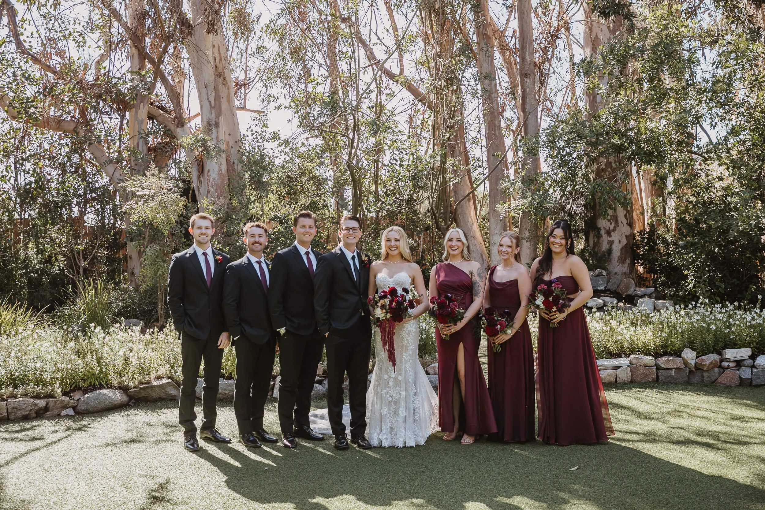 Wedding party portrait at Twin Oaks House & Gardens Estate Wedding photographed by San Diego wedding photographer