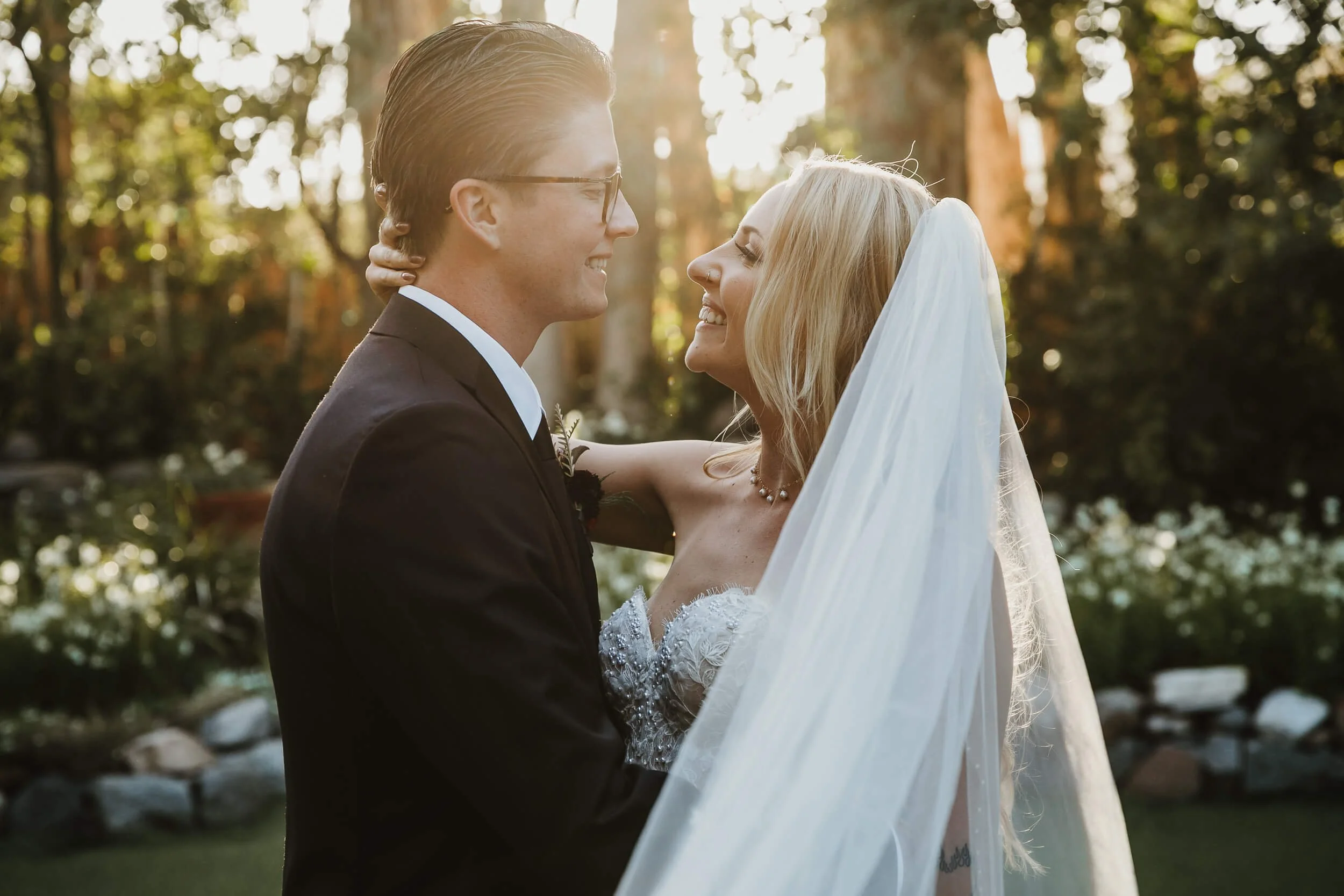 Romantic golden hour portrait at Twin Oaks House & Gardens Estate Wedding venue