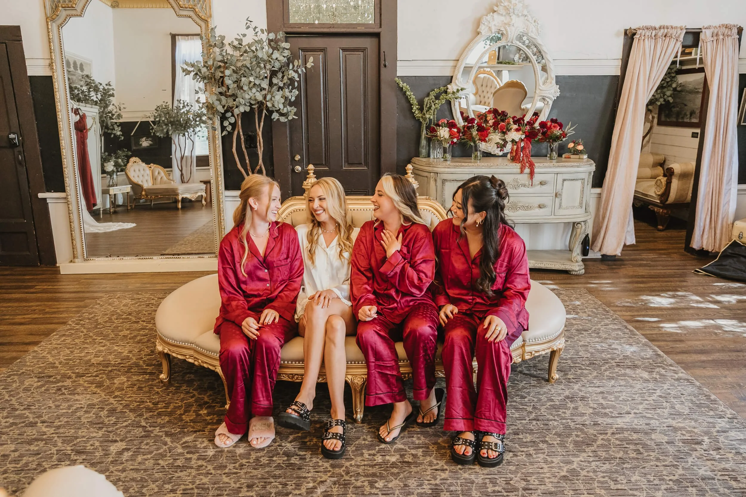 Bridesmaids getting ready at Twin Oaks House & Gardens Estate Wedding photographed by Carlsbad wedding photographer