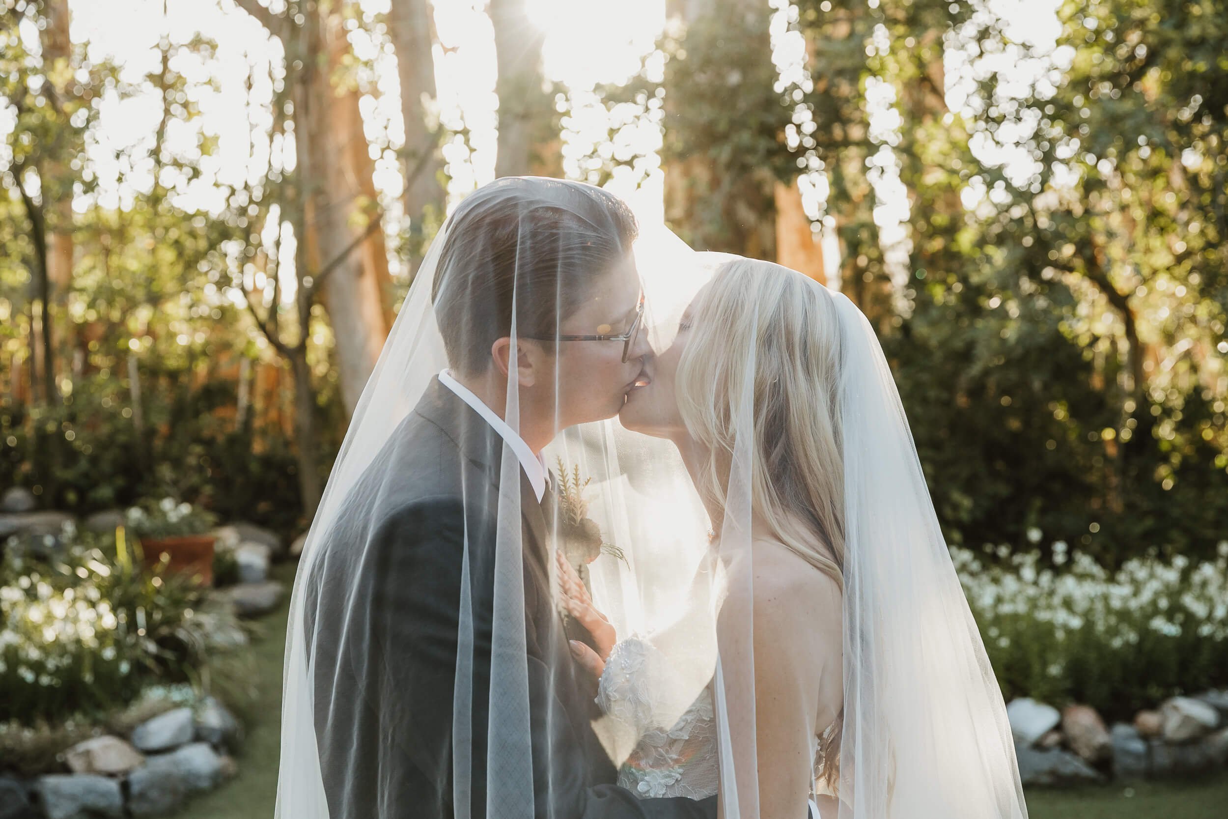 Sunset veil portrait at Twin Oaks House & Gardens Estate Wedding photographed by Carlsbad wedding photographer