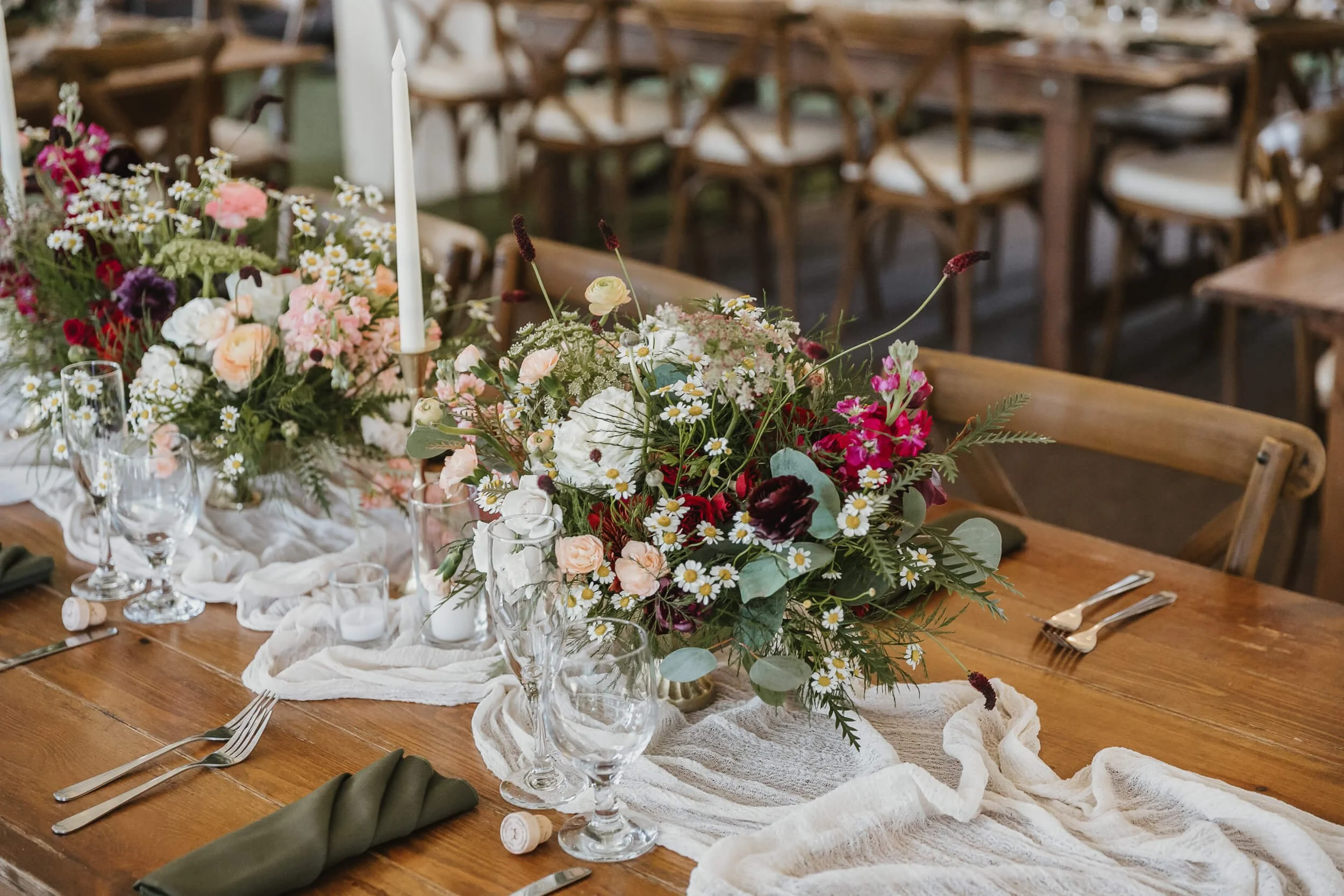 Floral centerpiece detail at Twin Oaks House & Gardens Estate Wedding in San Marcos