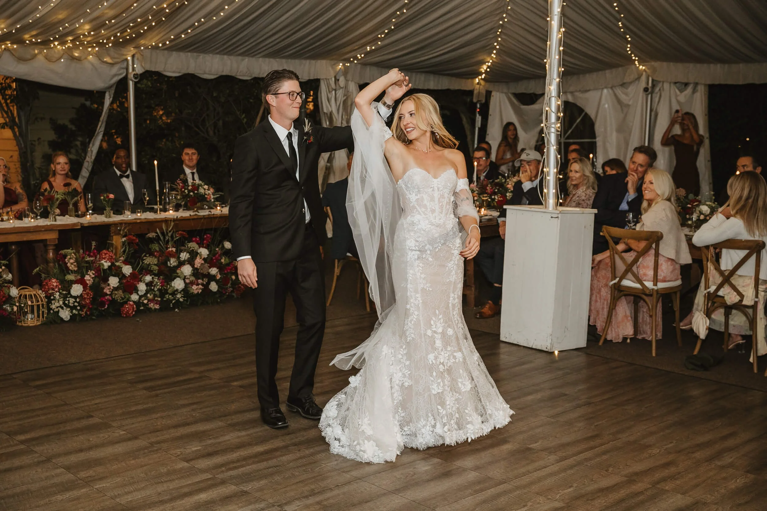 Bride and groom first dance at Twin Oaks House & Gardens Estate Wedding reception
