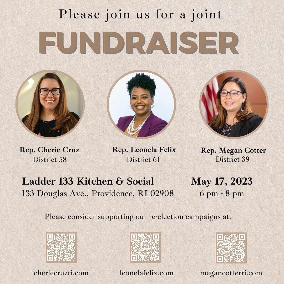 Please join @cheriecruzri @cotterforri and I for an evening in support of our reelection campaigns! 

📅 Date: May 17, 2023
⏰ Time: 6:00 PM - 8:00 PM
📍 Location: Ladder 133 Kitchen &amp; Social, 133 Douglas Ave.

This will be a wonderful opportunity