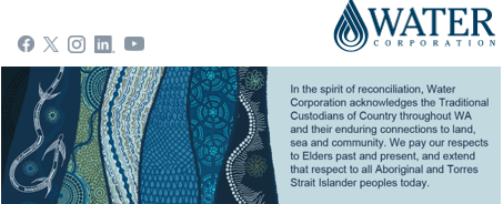Water Corporation logo and introductory text about the company's role and respect for Indigenous communities in Western Australia
