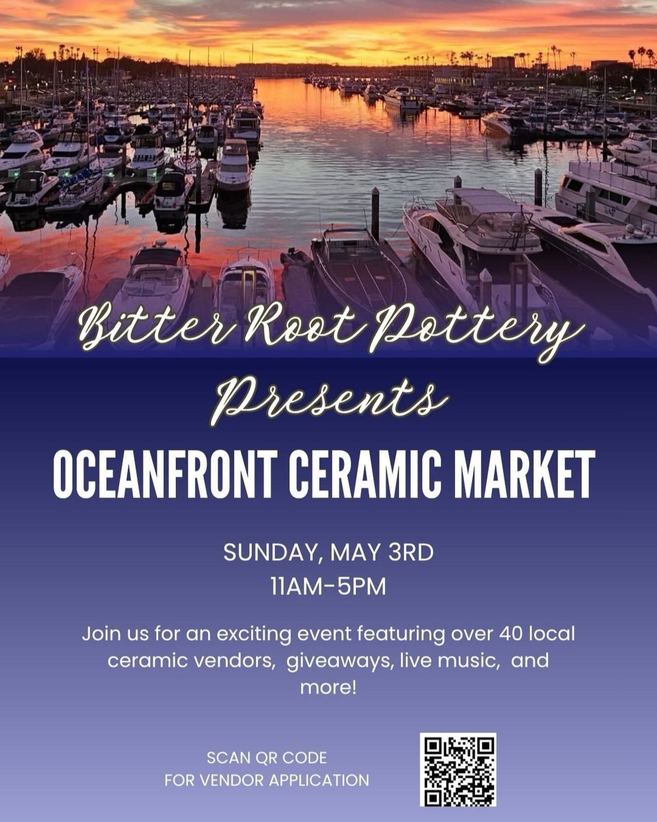 ✨Oceanfront Ceramic Market✨
Join us for a vibrant event featuring over 40 local ceramic vendors, giveaways, live music, and much more! Bitter Root Pottery is excited to announce a market event at our Marina del Rey location, and we&rsquo;re extending