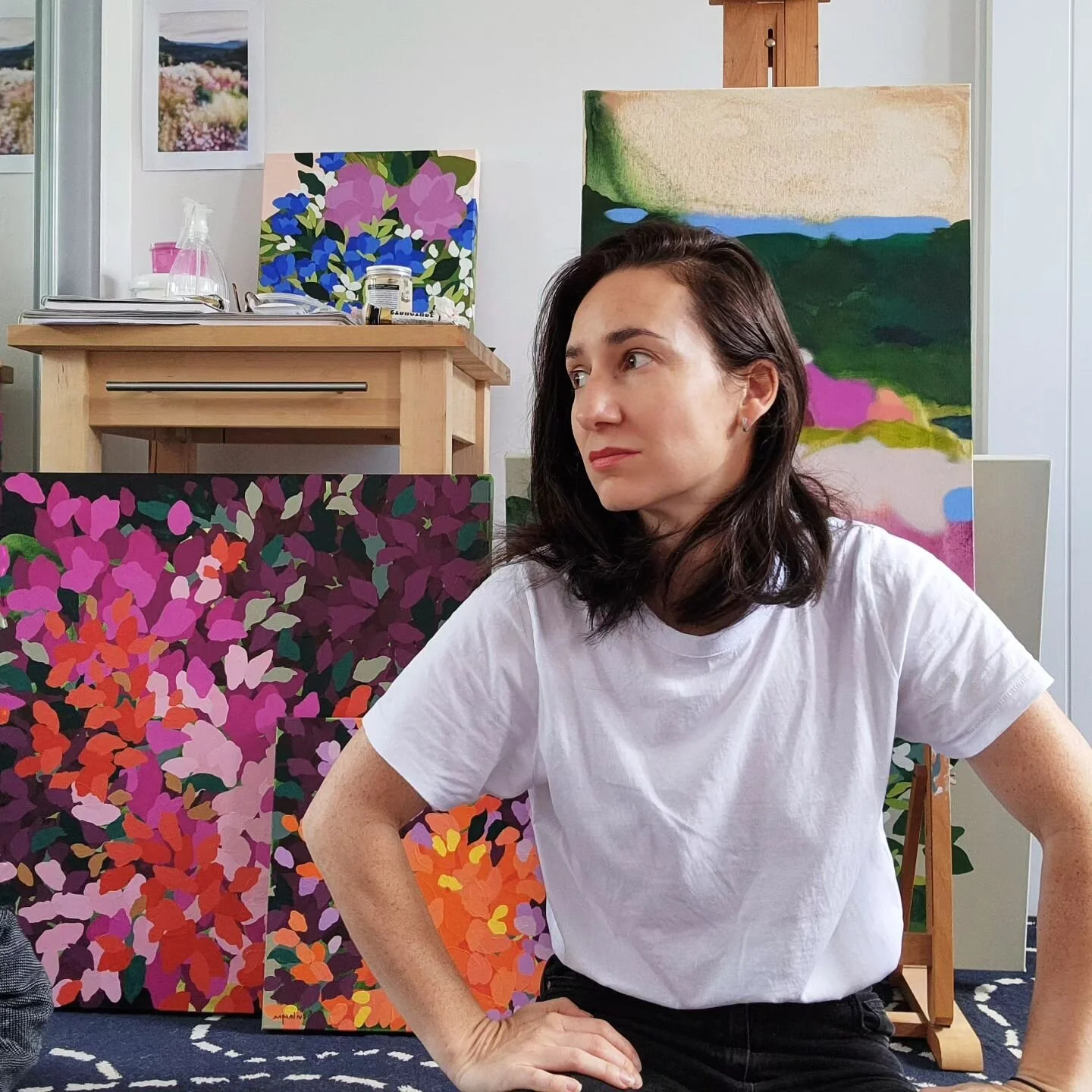 Painting in a white t-shirt today.. what could go wrong?

Seeing I wasn't wearing ripped jeans or trackies (off the floor), I thought I'd share my face, and, I'm trying (oh god I'm not good in front of the camera). One day I'll get some great portrai
