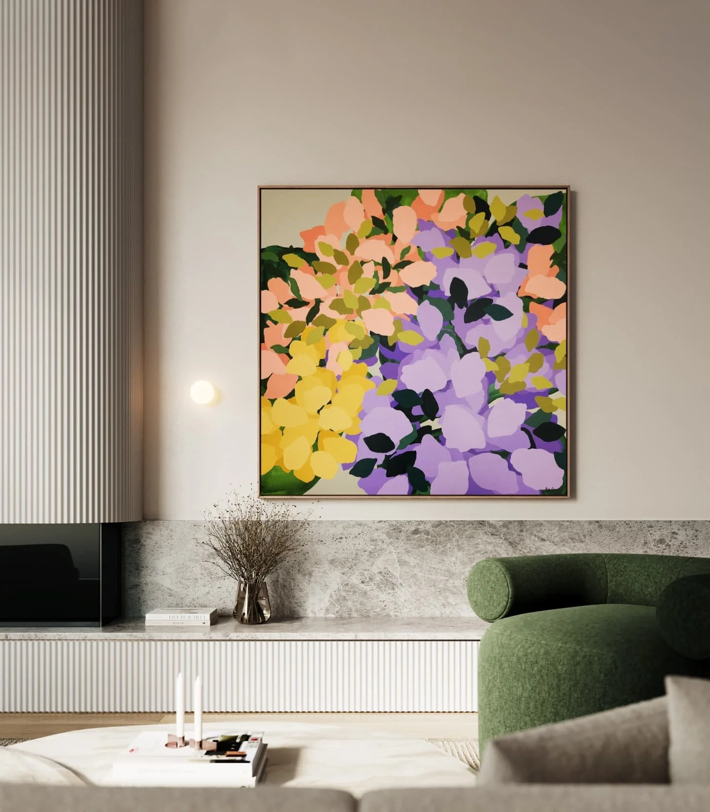 I haven't painted for a couple of weeks, and being sick and bed-bound at the moment doesn't help! So I decided to share a past painting that I love so much, Golden Hour (sold).

This was the first time I had painted abstract florals on a large canvas