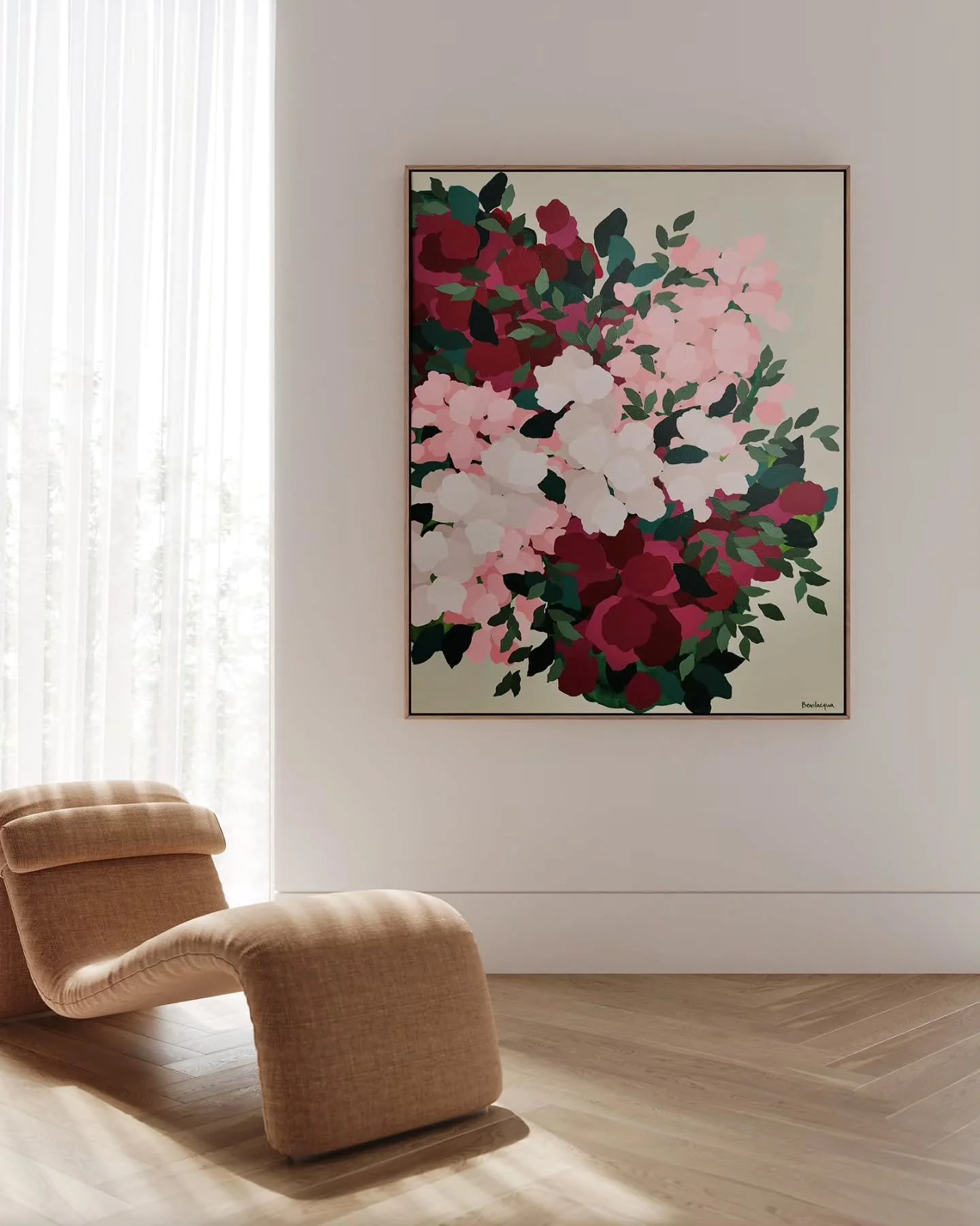 A MOMENT GATHERED 🌹 This beauty was finished last year, and before I could put it on my website it was sold. It's soft and bold and warm, feels like a calm but strong hug. I chose this palette based on a painting I did a few years ago that stuck wit