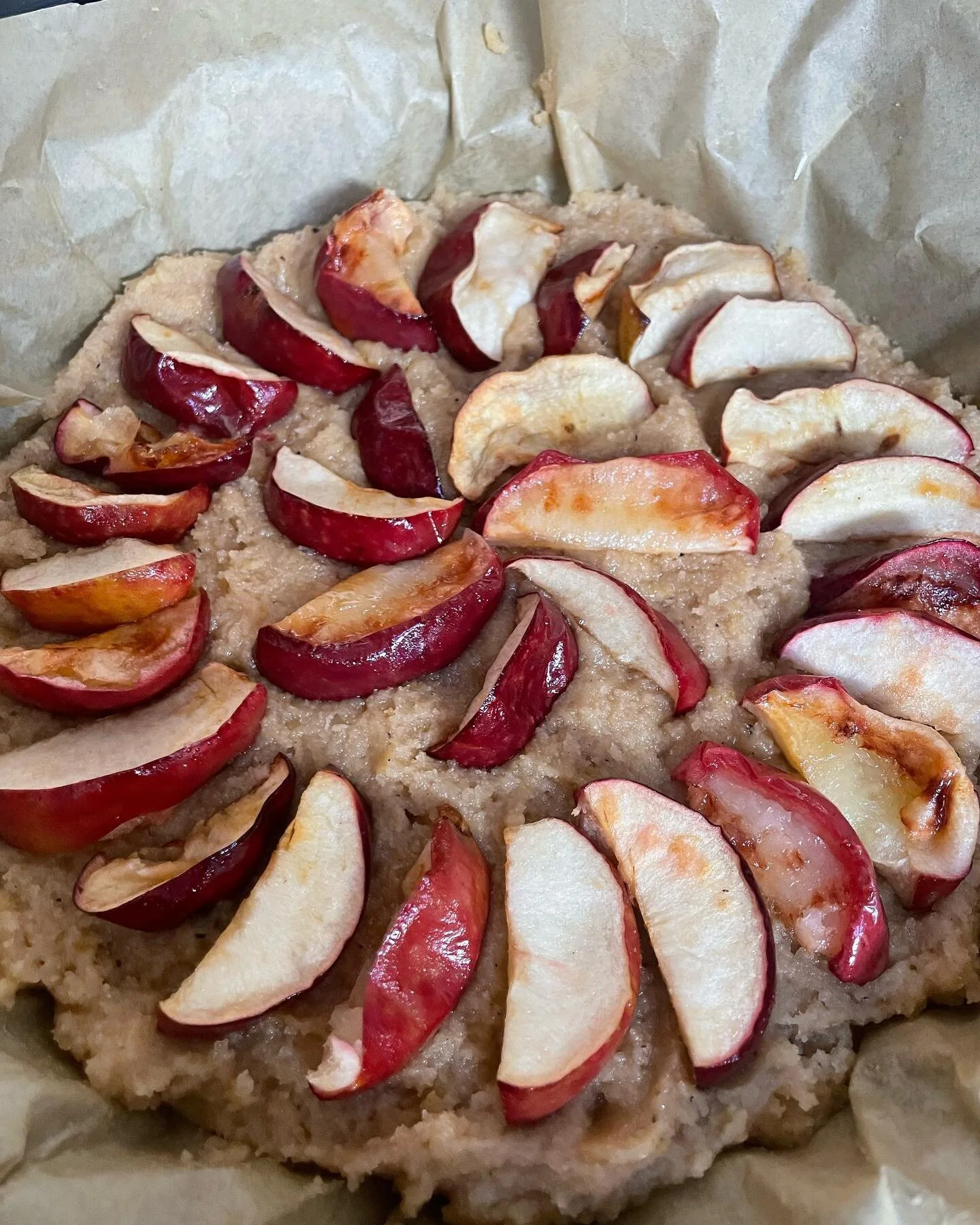 New recipe! Roasted Apple-Almond Cake with Cardamom, by Amy Chaplin. You can find this one in her amazing book, Whole Food Cooking Every Day, honestly one of my favorite cookbooks among the hundreds that I own. I used apples from our young trees that
