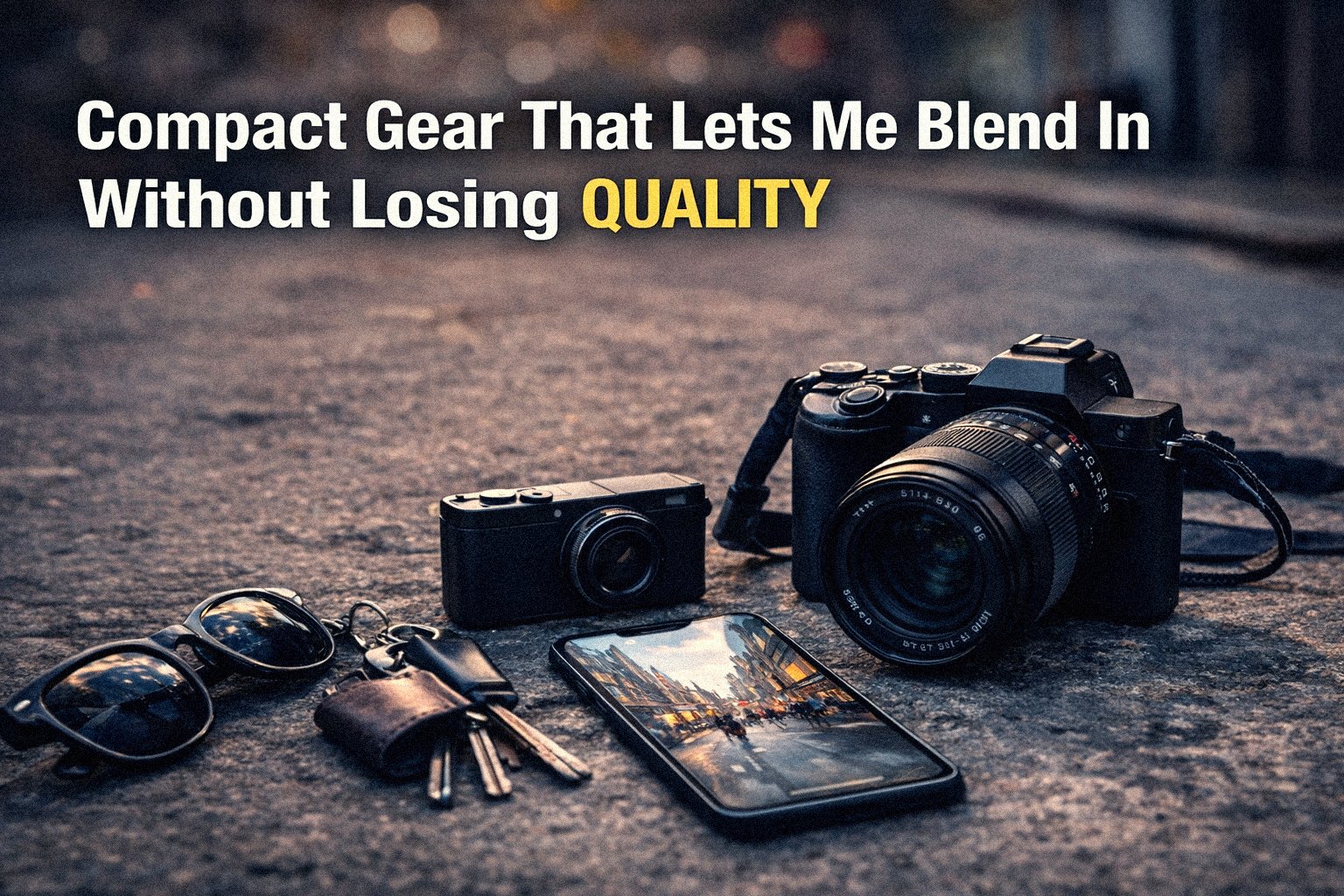 Compact Gear That Lets Me Blend In Without Losing Quality: Image of a DSLR, compact camera, and phone.