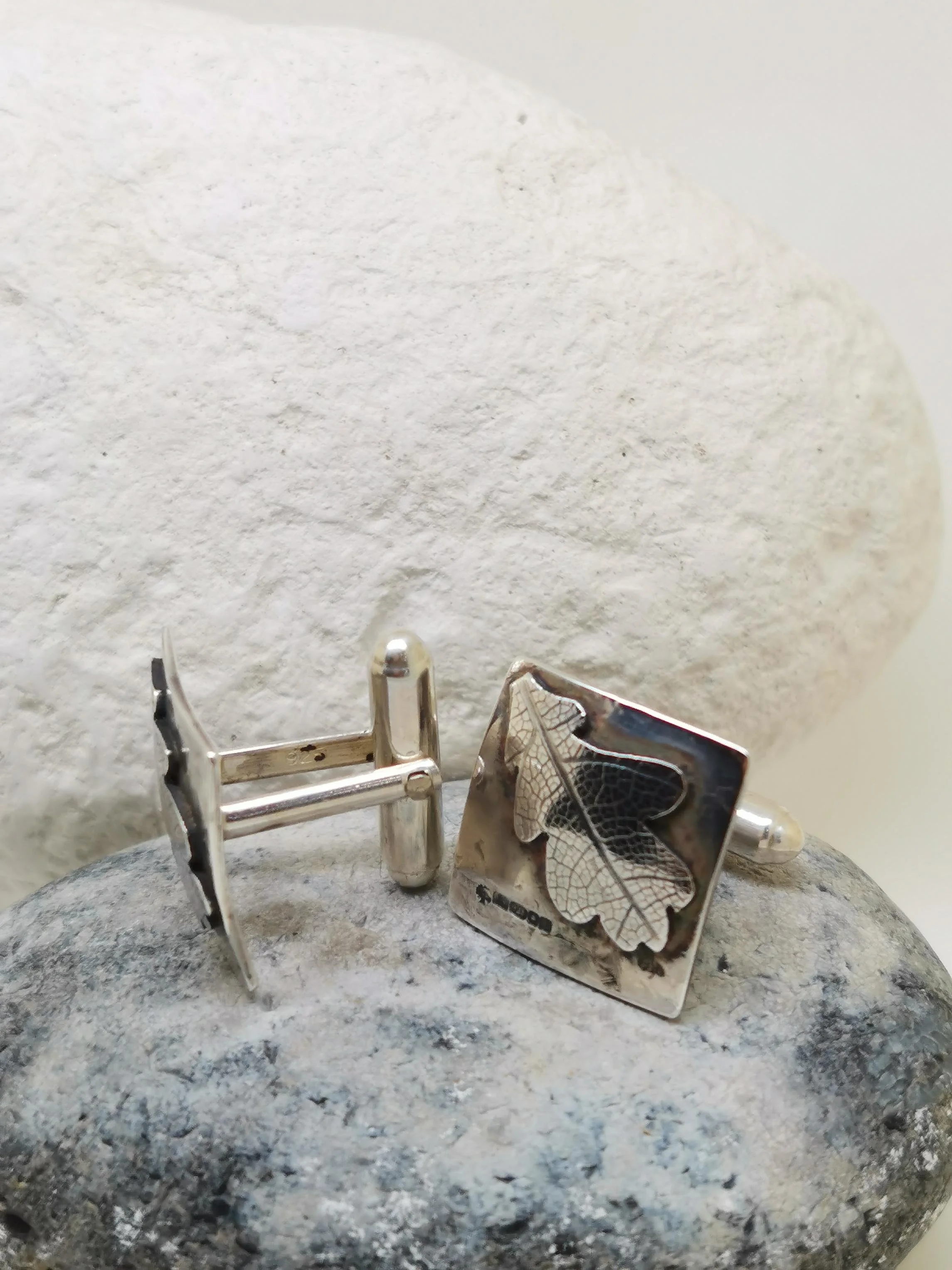 Oak Leaf Cufflinks from side.jpg
