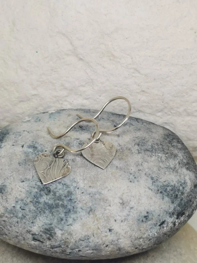 Textured heart drop earrings