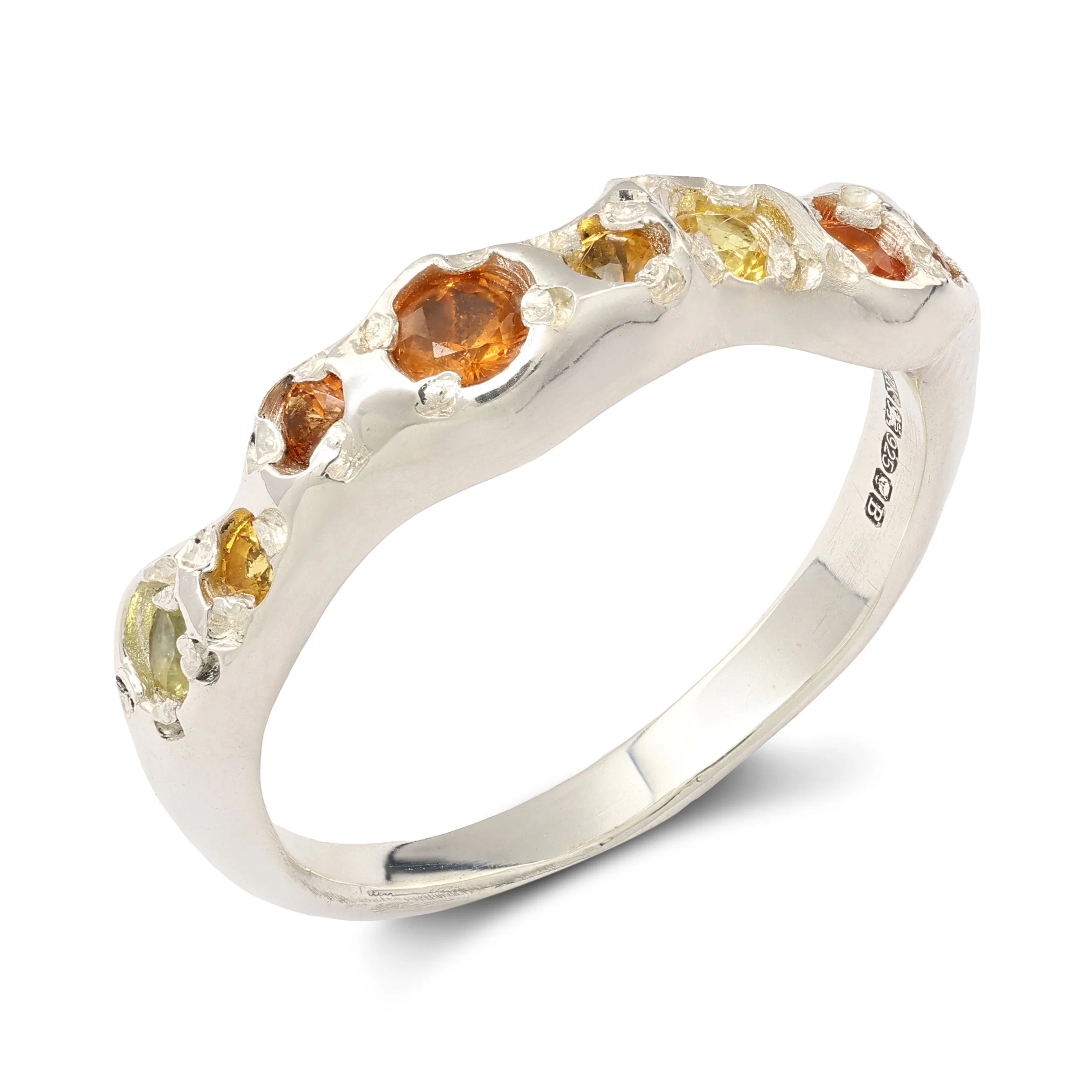 Mars Silver Band - silver molten band with orange and yellow sapphires