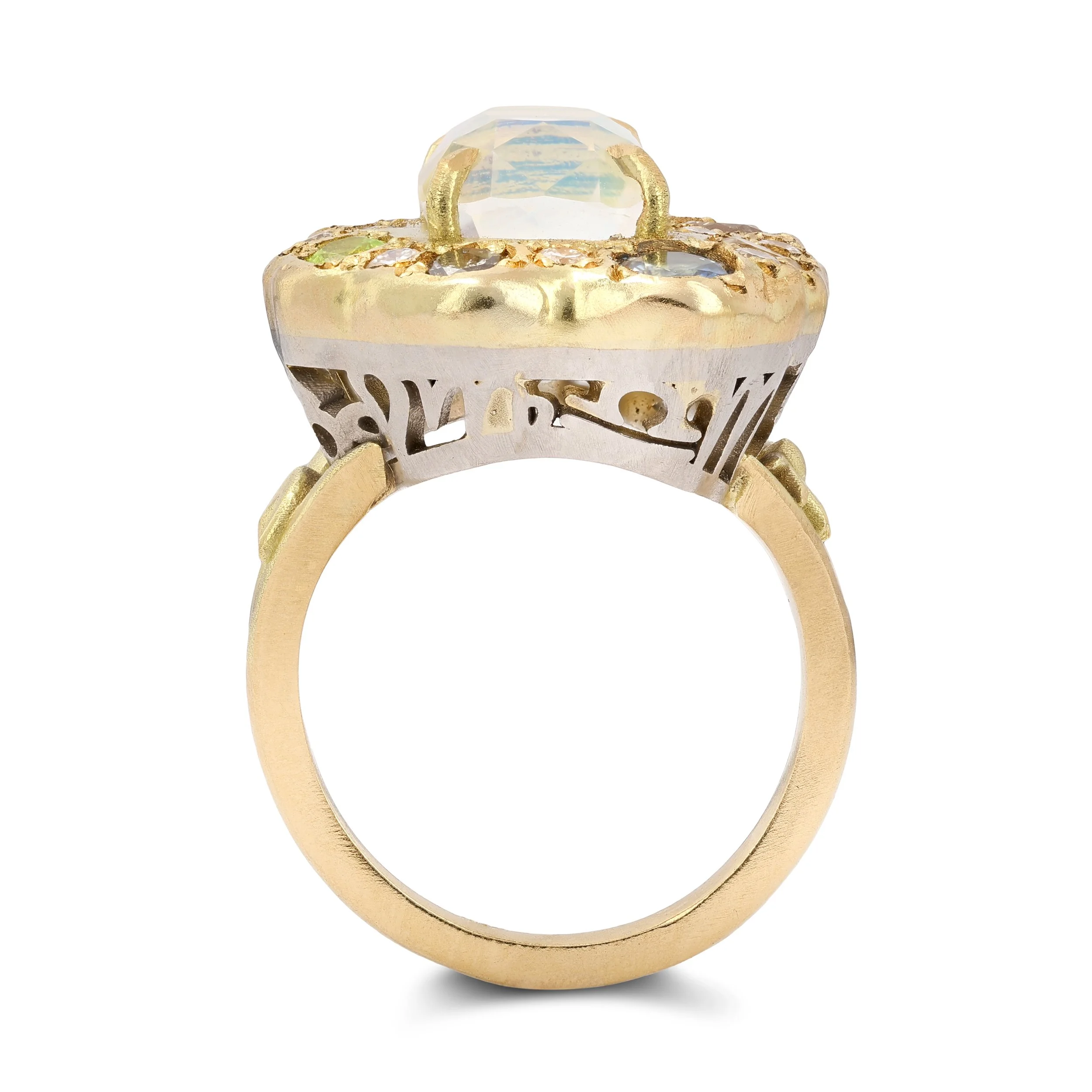 Lunar Cluster - A colourful cluster ring inspired by the solar system in 18ct yellow gold and platinum