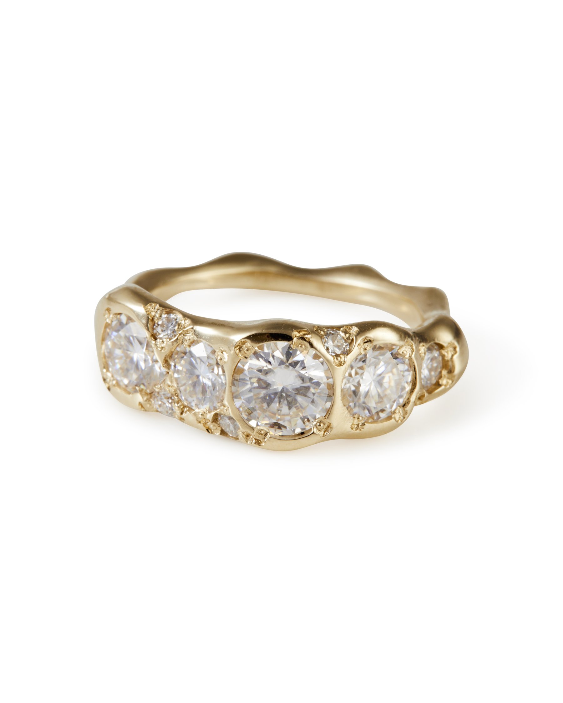 A molten statement ring with lab grown moissanite - front view